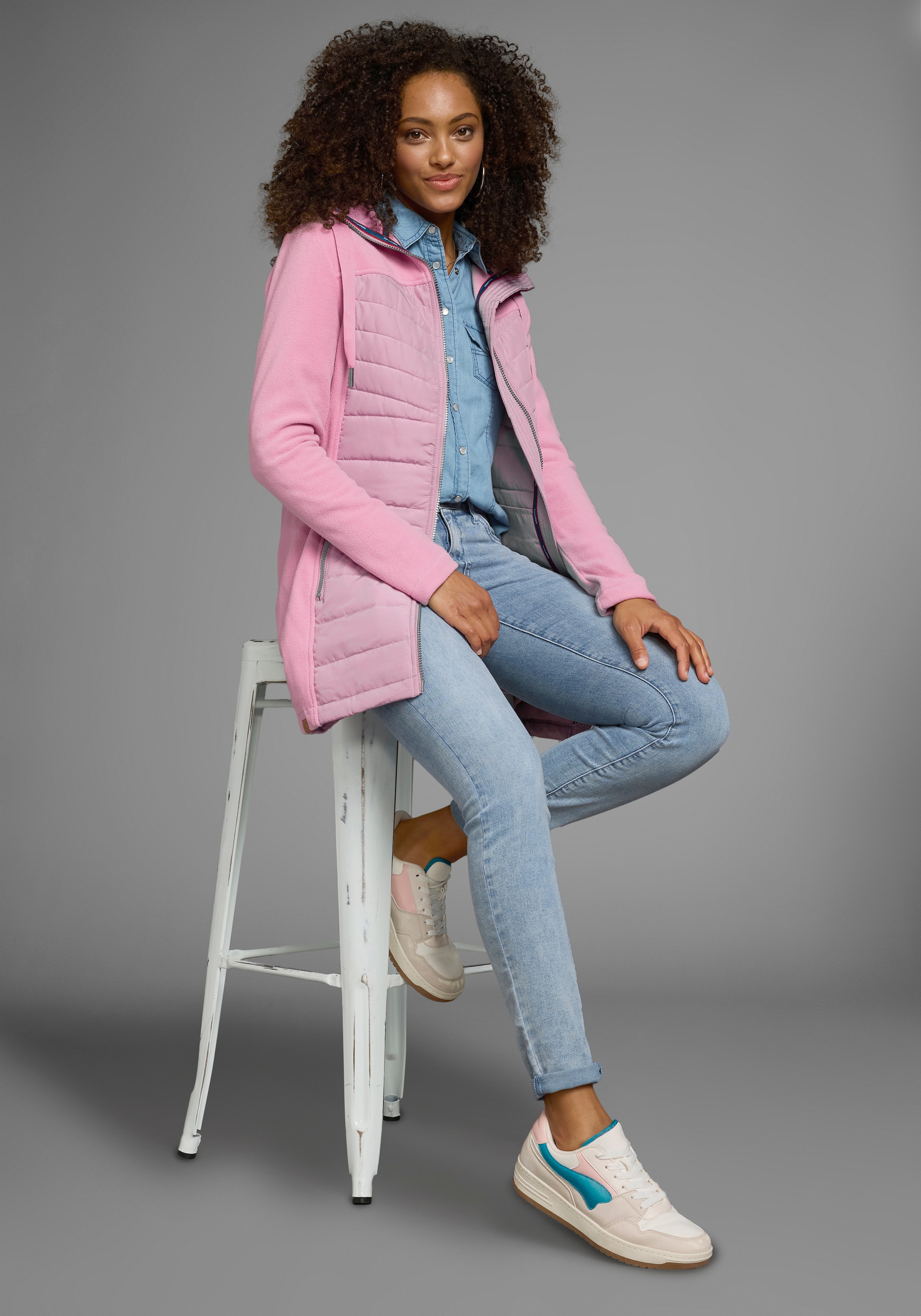 KangaROOS Langjacke, mit Kapuze, Hybridjacke - Fleecejacke mit wattierten Bereichen