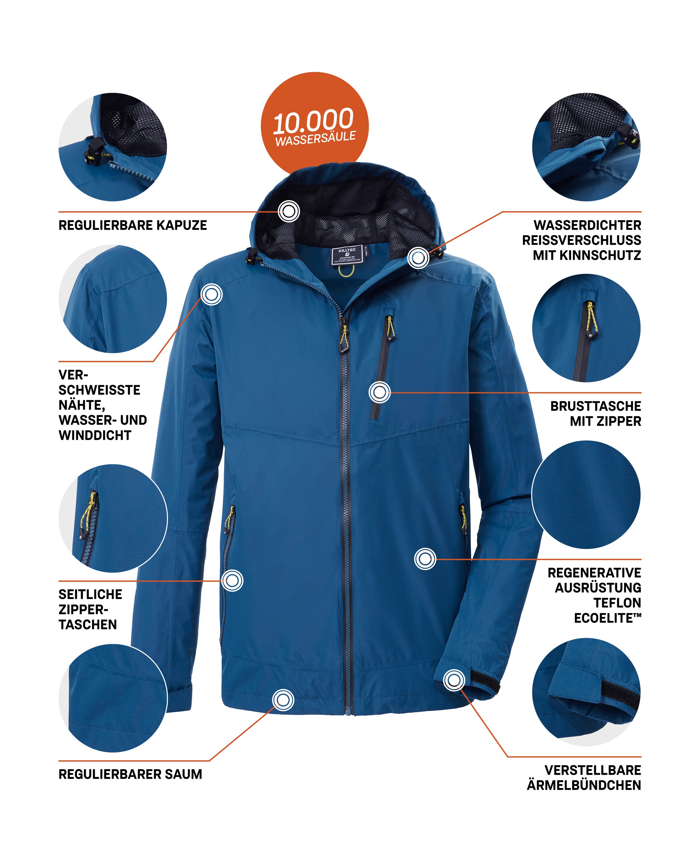 Killtec Funktionsjacke »KOS 41 MN JCKT« Wasserdichte, atmungsaktive Jacke mit verstellbarer Kapuze