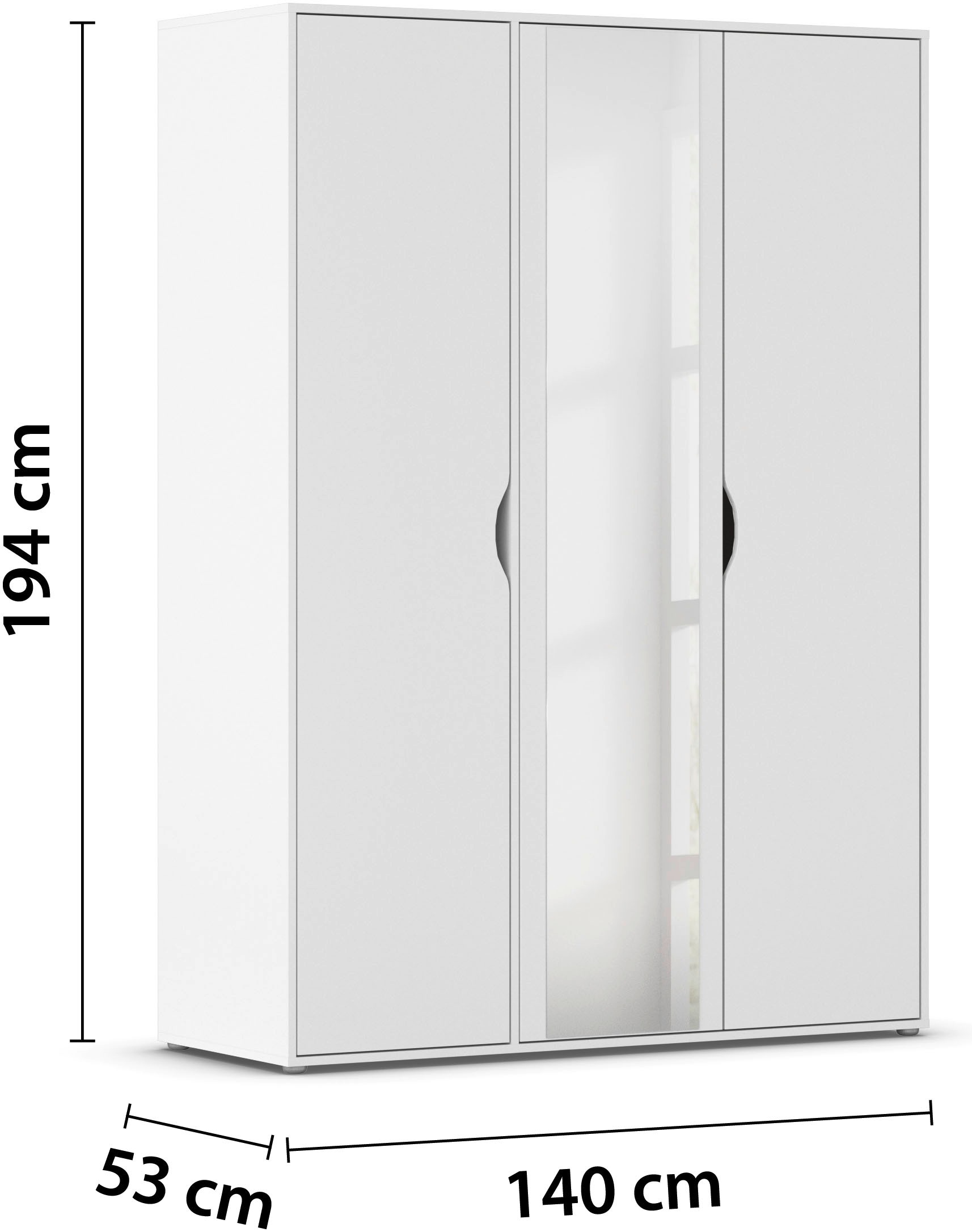 rauch Drehtürenschrank »Kleiderschrank Schrank Garderobe Wäscheschrank NARAI mit Spiegel« in 3 verschiedenen Ausstattungen BASIC/CLASSIC/PREMIUM,  Griffausfräsungen für eine grifflose Optik TOPSELLER MADE IN GERMANY