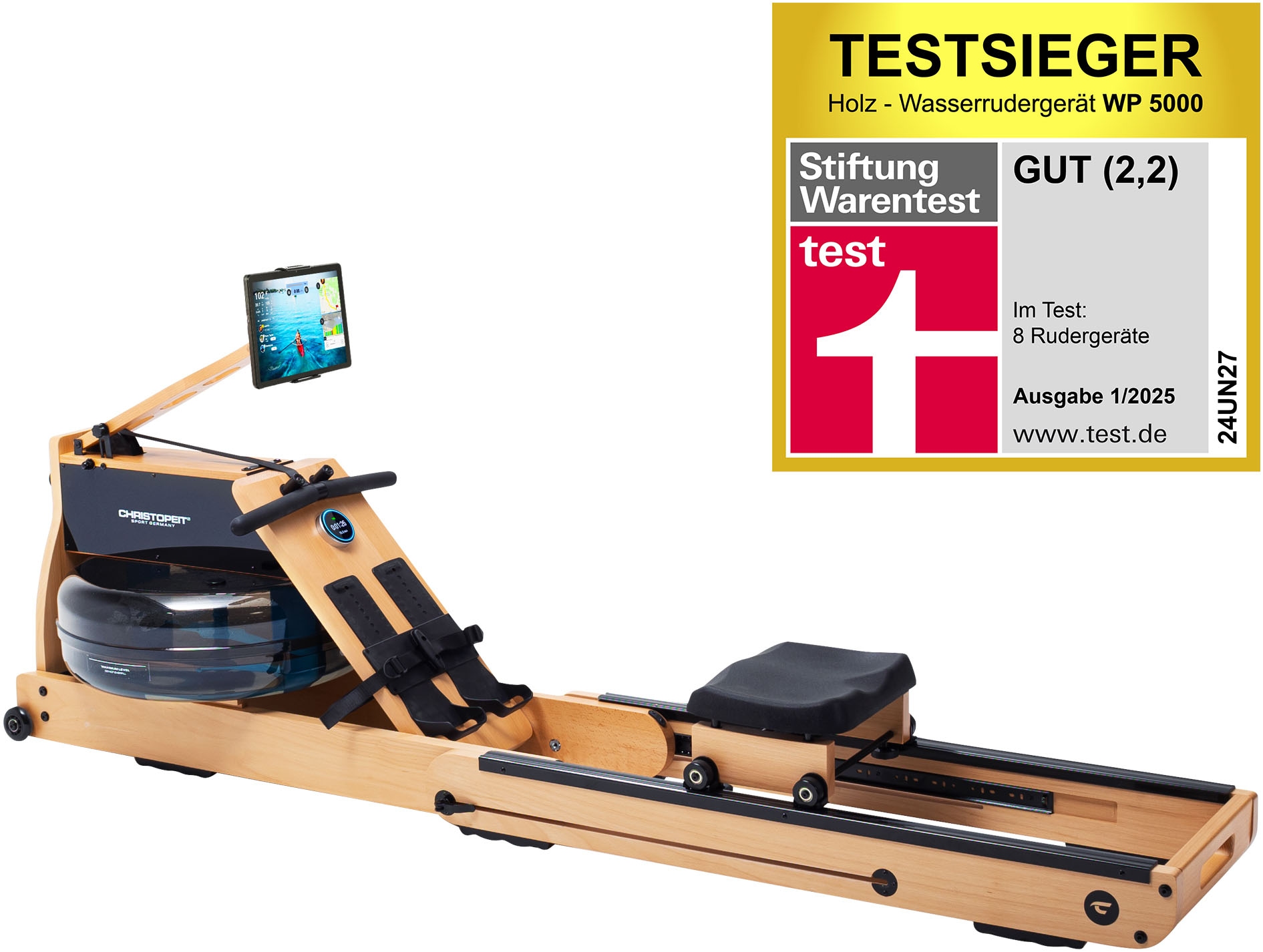 Christopeit Sport , Ruderzugmaschine »WP 5000 Wasserrudergerät« Testsieger Stiftung Warentest Ausgabe 1/2025, Rudermaschine, Holz, Buche, 