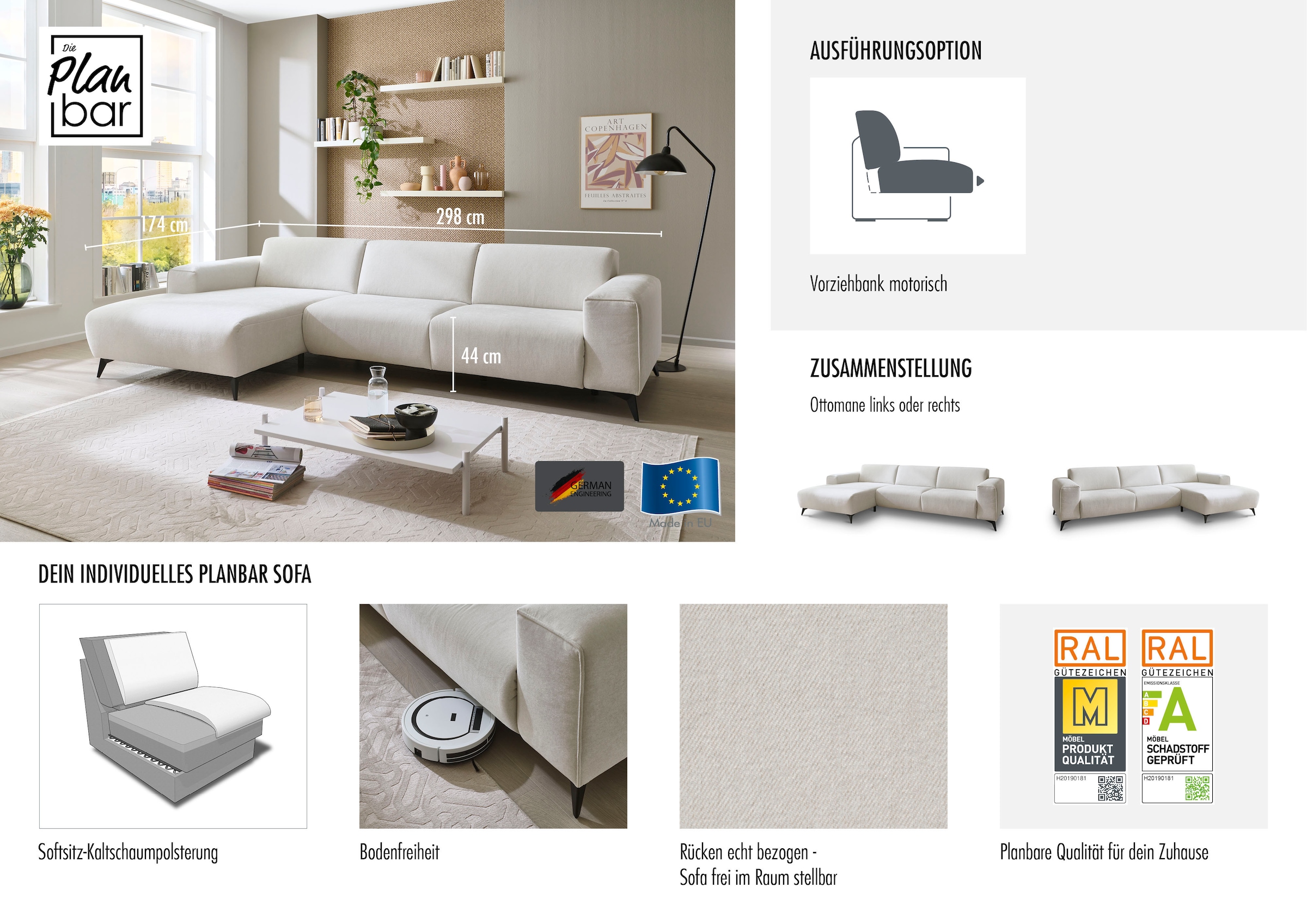 Die PlanBar Ecksofa »MP-IN24031« SoftSitz-Kaltschaumpolsterung, wahlweise mit motorischer Vorziehbank