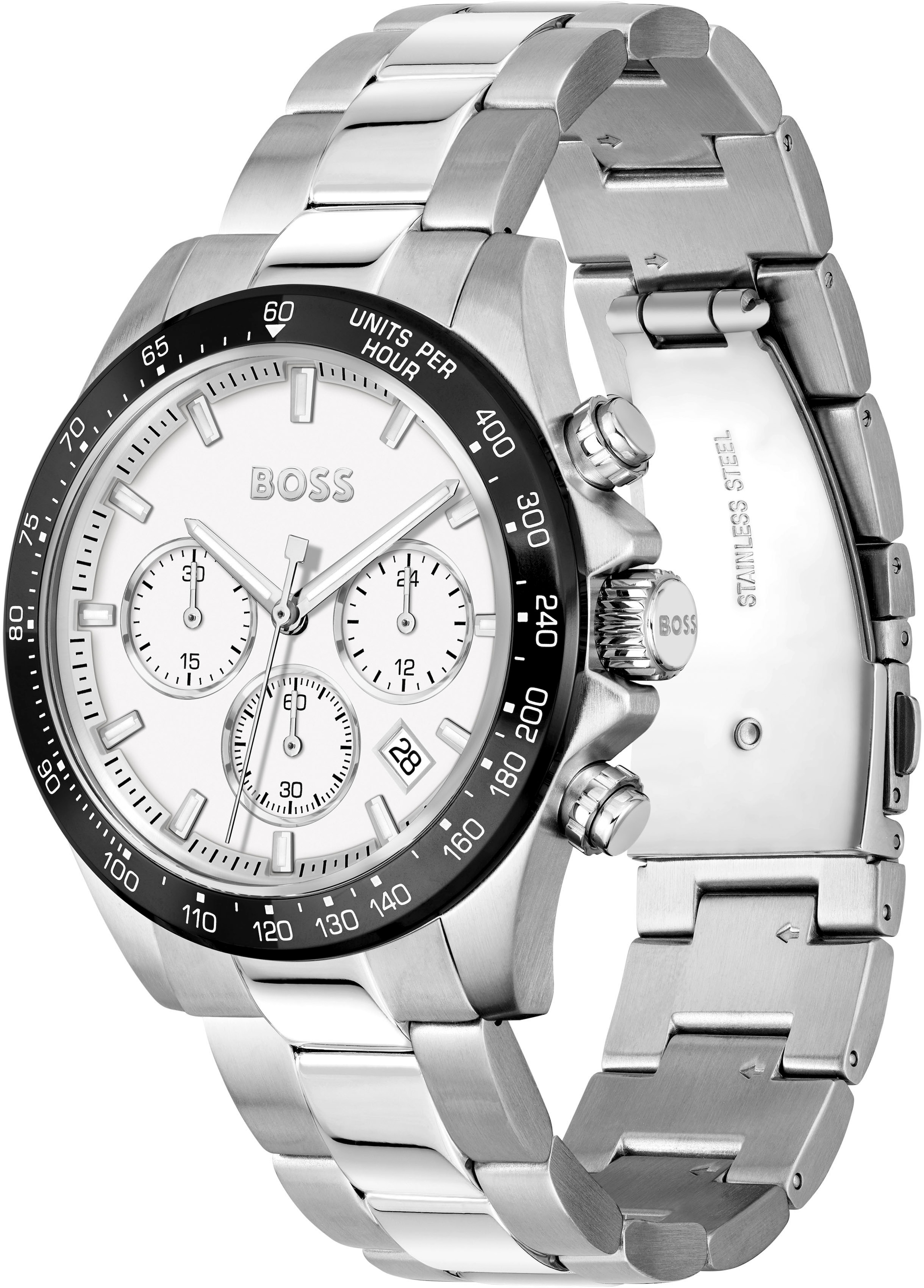 BOSS Chronograph »HERO«, Quarzuhr, Herrenuhr, Armbanduhr, Stoppfunktion, Edelstahlarmband