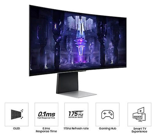 Samsung Curved-Gaming-OLED-Monitor »Odyssey OLED G8SB S34BG850SU«, 86 cm/34 Zoll, 3440 x 1440 px, 4K Ultra HD, 0,1 ms Reaktionszeit, 175 Hz, 0.03ms GTG