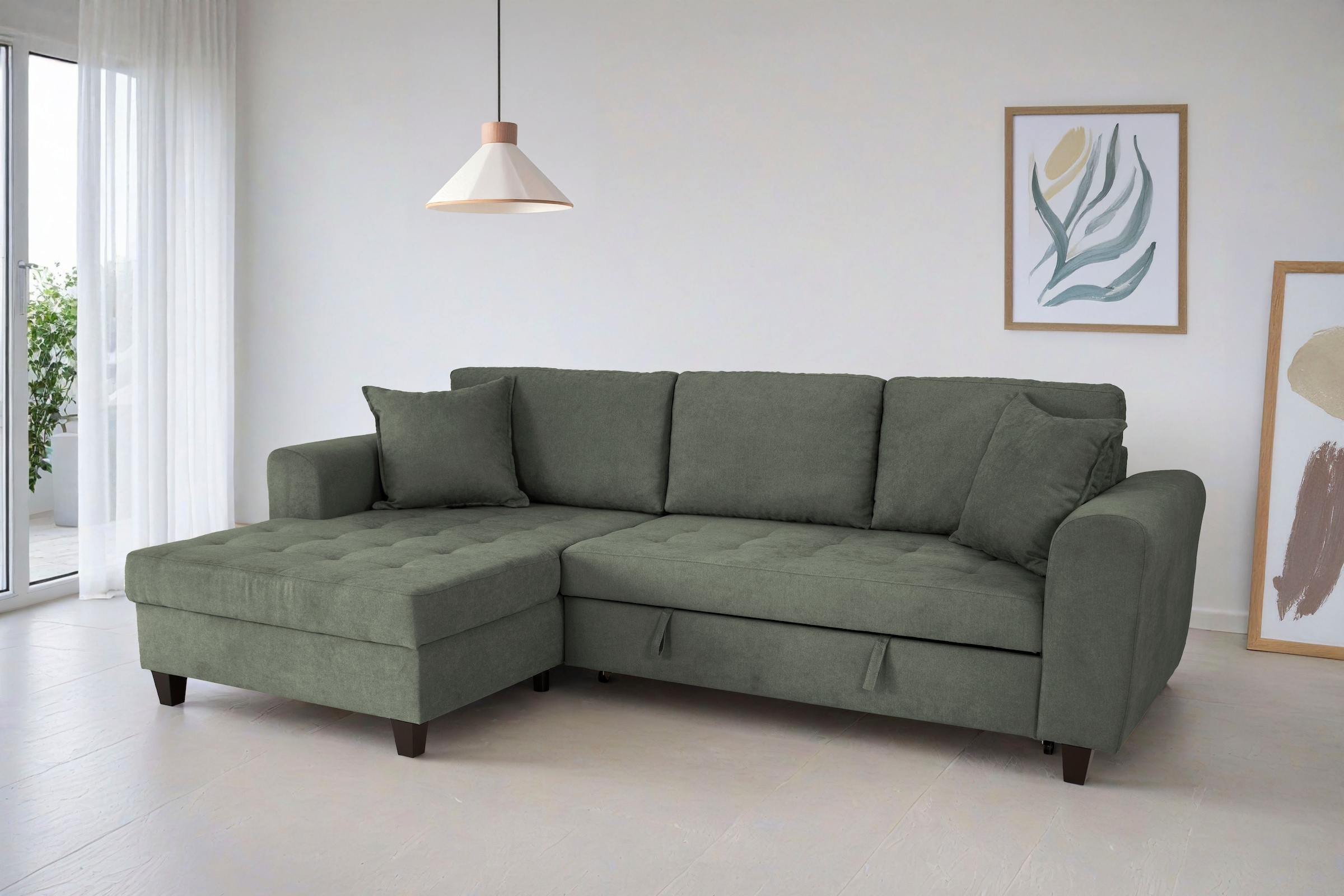 Trends by HG Ecksofa »Moritz L-Form, B: 265 cm« mit Bettfunktion, Bettkasten & Zierkissen