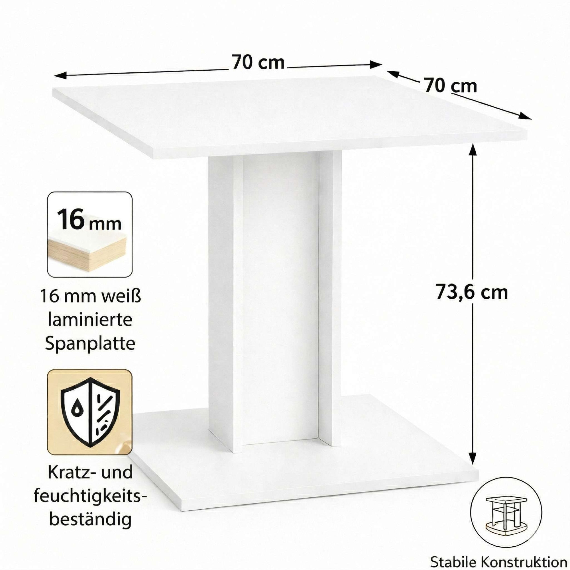 OTTO home Esstisch »Square Säulentisch, Küchentisch, Bistrotisch, Kompakt-Esstisch« Quadratischer Esstisch; verschiedene Farben erhältlich; Breite: 70 cm