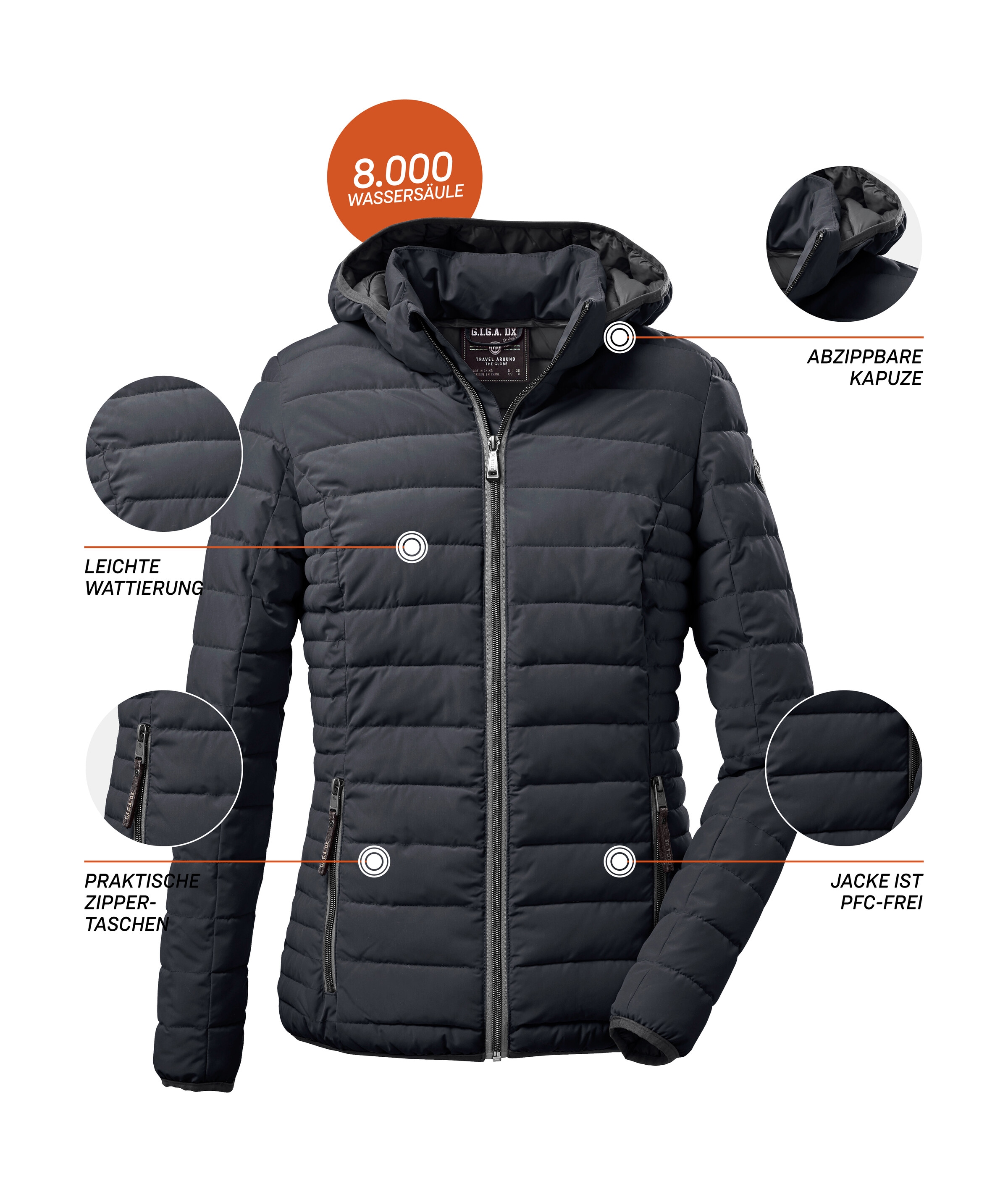 G.I.G.A. DX by killtec Steppjacke »Ventoso WMN Quilted JCKT D« Leichte Jacke, wind- und wasserabweisend, mit abzippbarer Kapuze