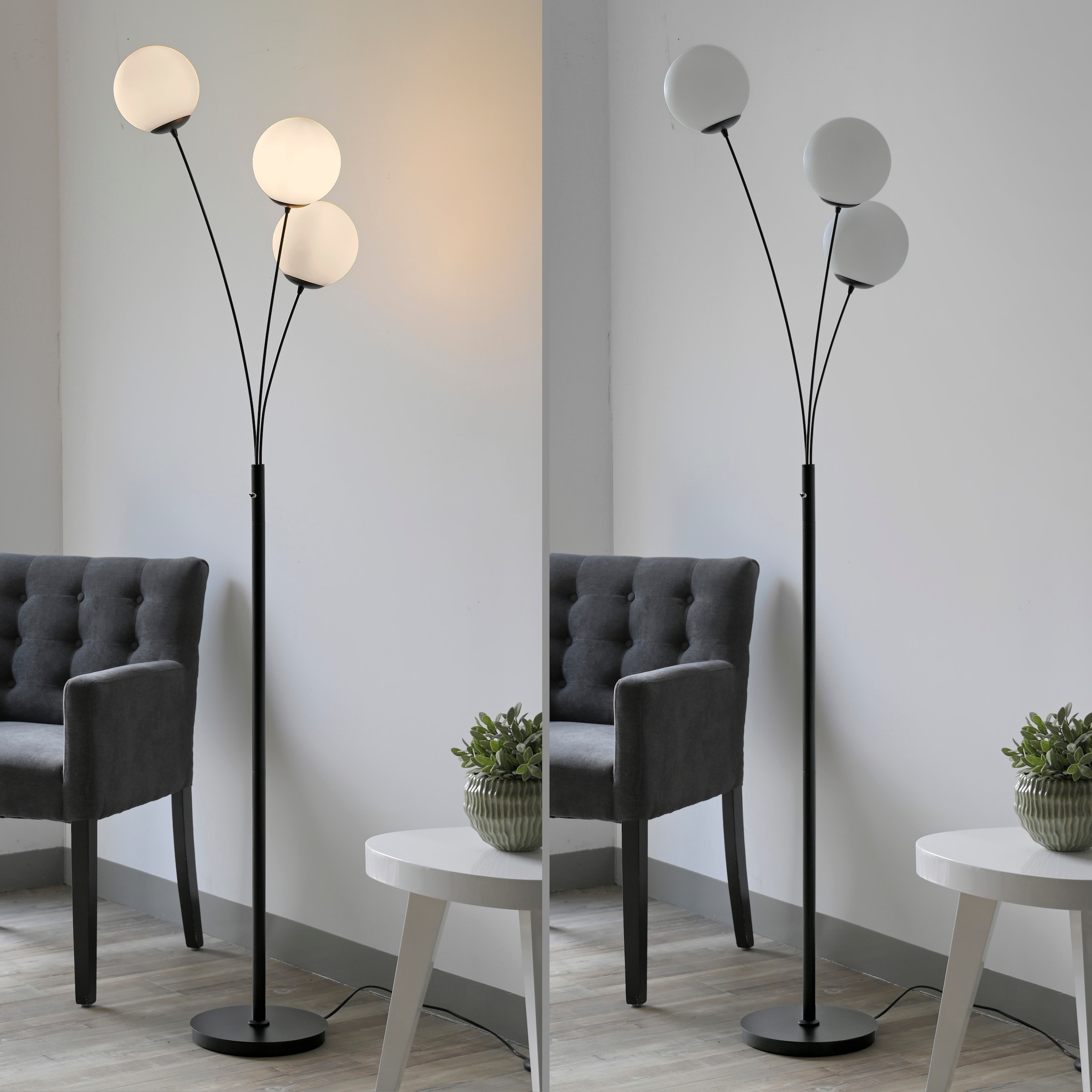 my home Stehlampe »Nymölla«, 3 flammig, Leuchtmittel E14 | ohne Leuchtmittel, Stehleuchte mit großen Glaskugeln amberfarben oder opal matt weiß