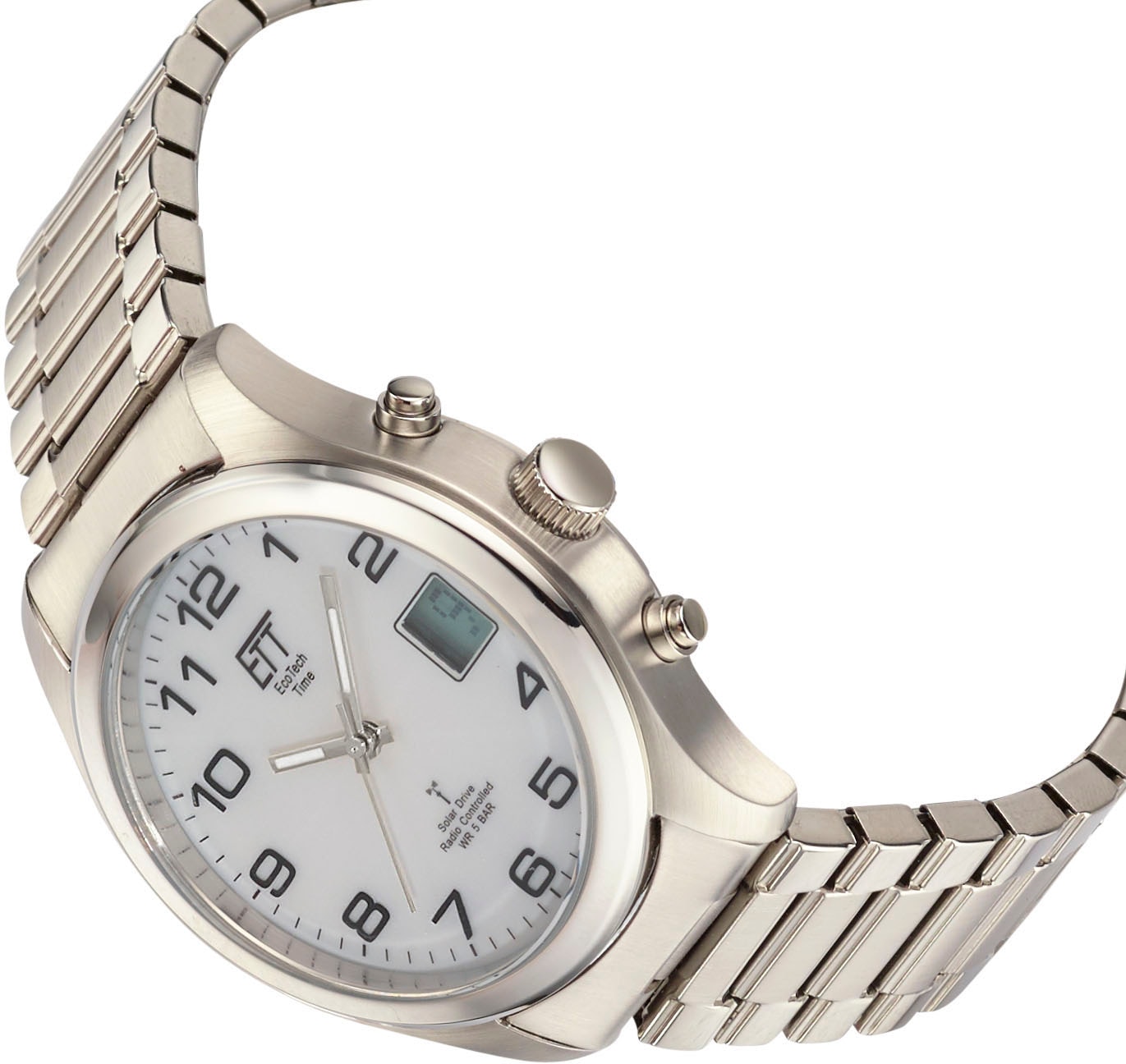 ETT Funkuhr »Basic«, Armbanduhr, Herrenuhr, Solar, Datum, Flexband, Zugband