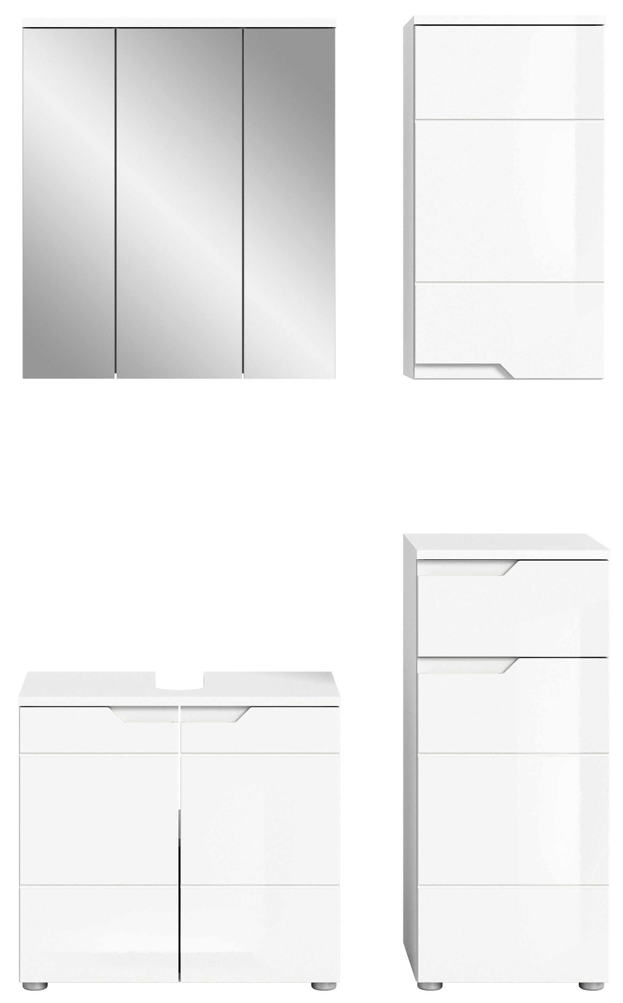 INOSIGN Badmöbel-Set »CAPRI, 4-teilig, mit eingefasster Griffmulde, bestehend aus:«, Waschbeckenunterschrank, Spiegelschrank, Unterschrank und Hängeschrank