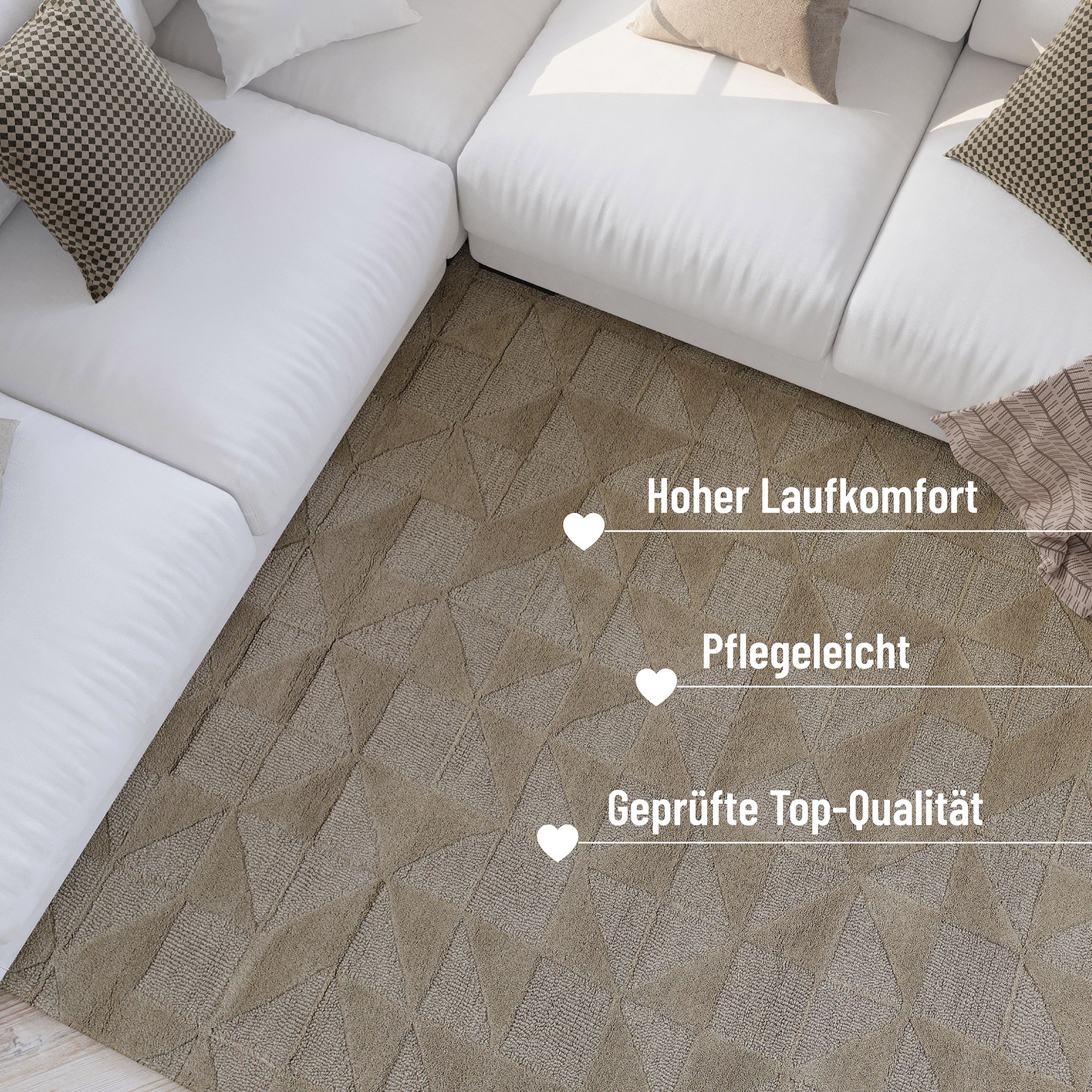 Wecon home Wollteppich »Hamptons THIRTYSEVEN«, rund, 15 mm Höhe, Schurwolle, Kurzflor, Wohnzimmer, elegant, geometrisches Muster