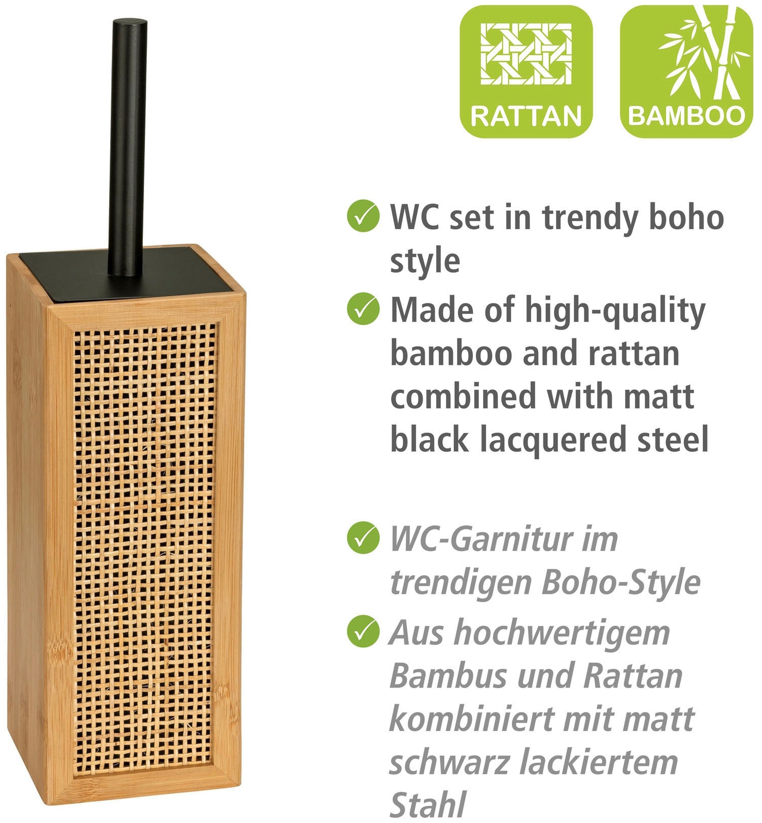 WENKO WC-Garnitur »Allegre«, aus Bambus-Stahl, aus Bambus und Rattan