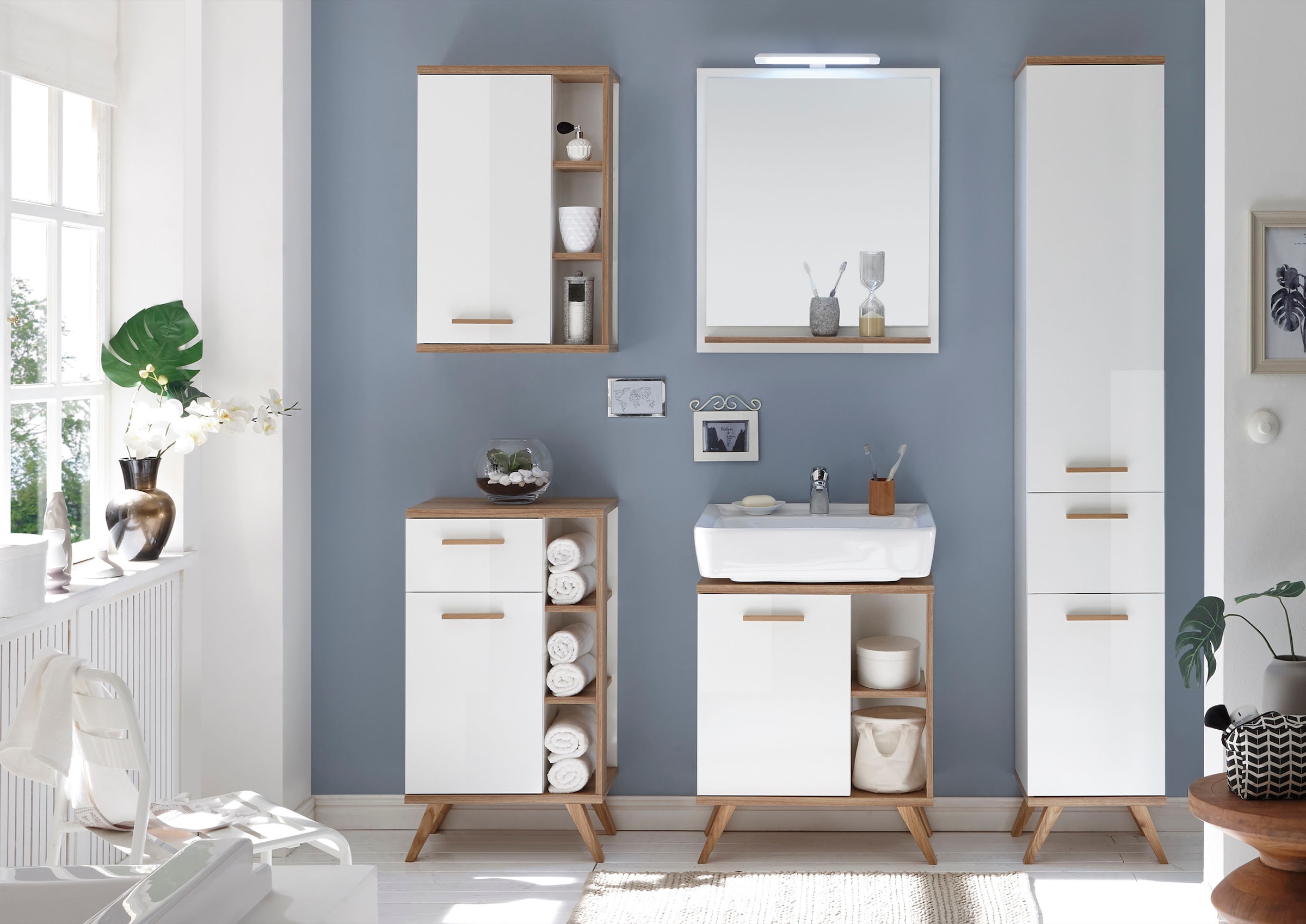 Saphir Badmöbel-Set »Quickset 2-teilig, Waschbeckenunterschrank mit LED-Spiegel« 3 Stk. tlg.