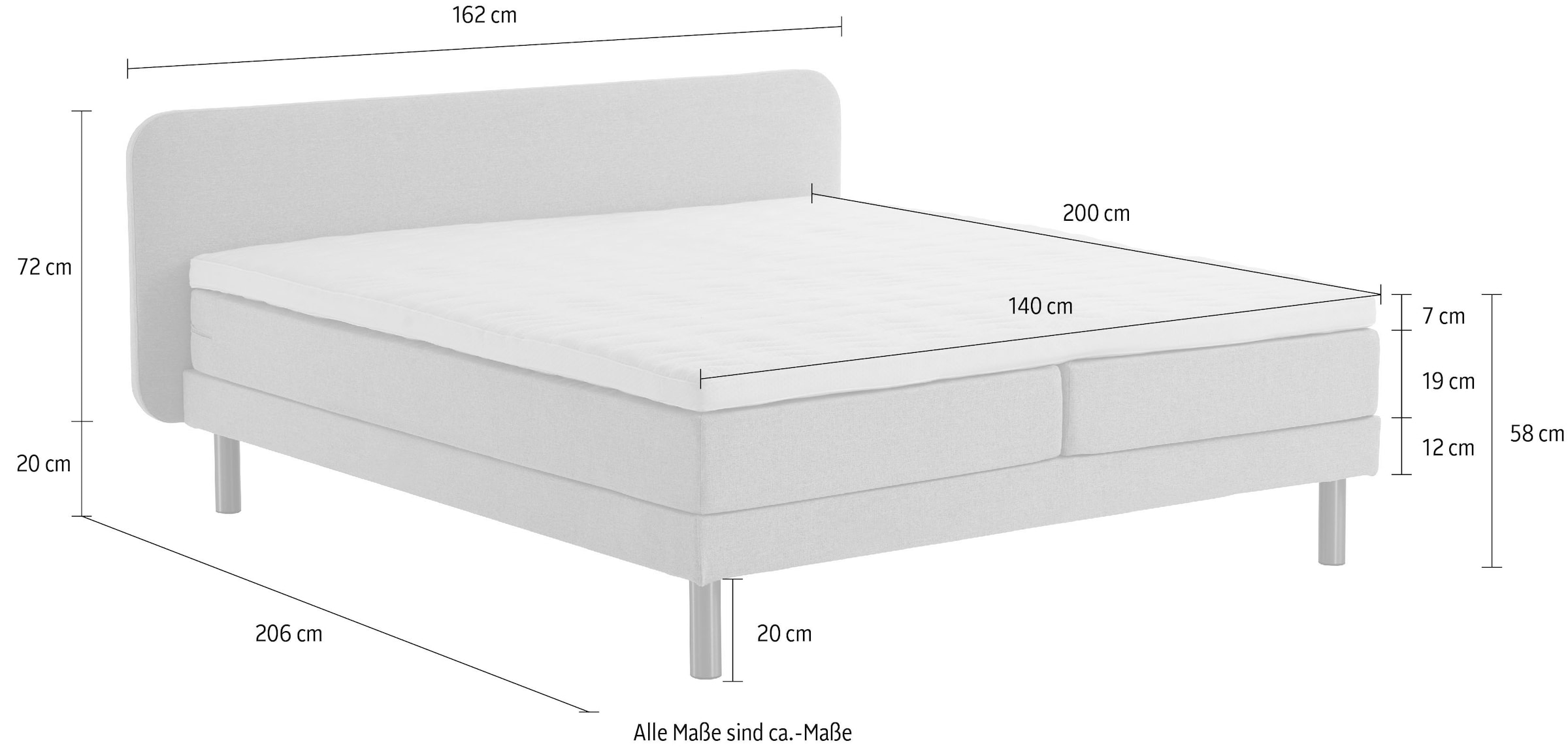 ATLANTIC home collection Boxspringbett »Carola« mit 7-Zonen-Taschen-Federkernmatratze und Komfortschaum-Topper