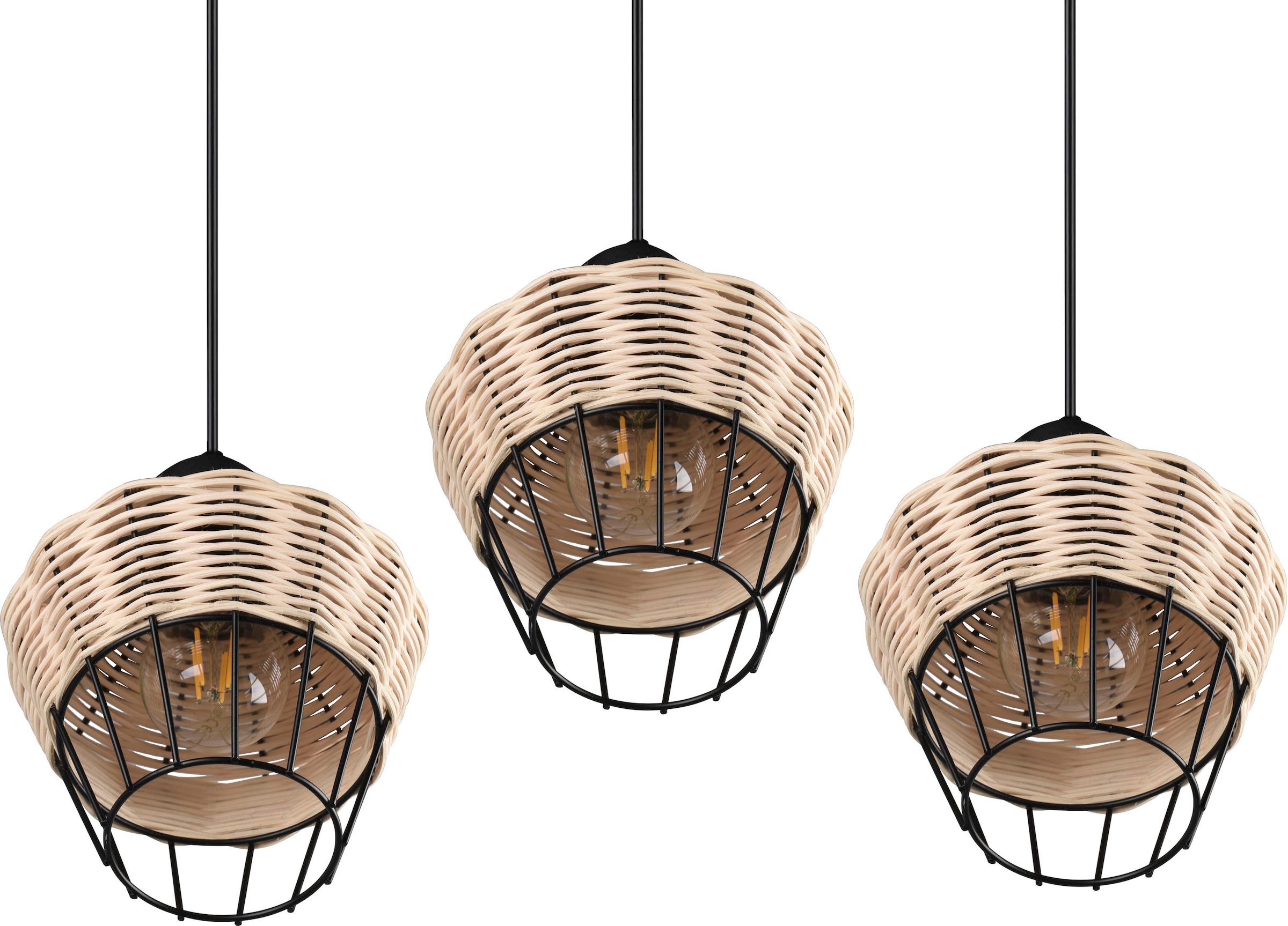 REALITY Leuchten Pendelleuchte »Borka«, 3 flammig, Leuchtmittel E27 | ohne Leuchtmittel, Boho Hängelampe aus Rattan 3-flammig exkl E27 max 40W höhenverstellbar