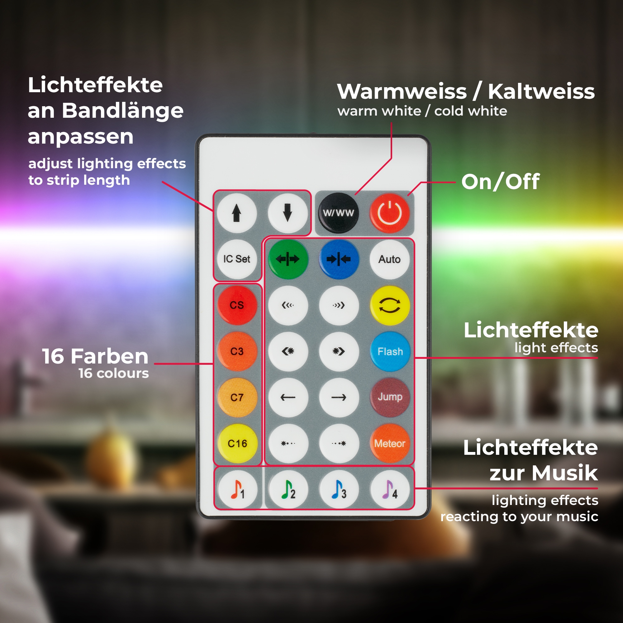 B.K.Licht LED Stripe »RGBIC LED Strip, 10 m, mit Musiksensor«, 300 St.-flammig, Lichtleiste, Band mit Farbwechse, mit Fernbedienung, selbstklebend