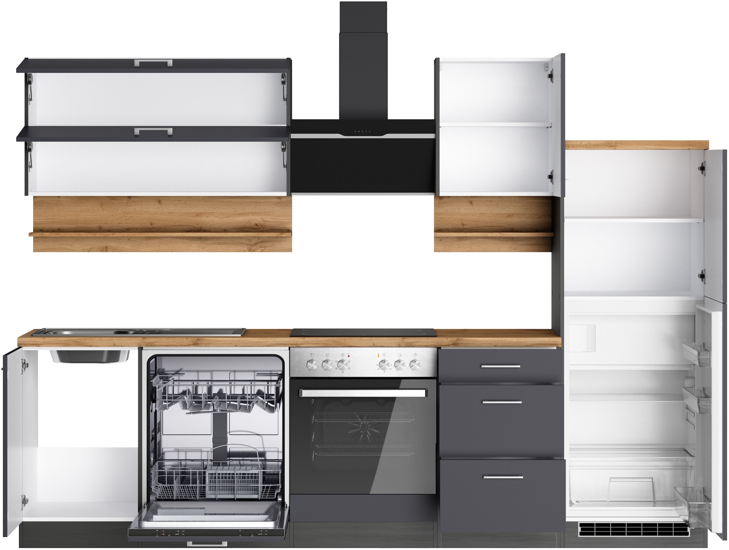 KOCHSTATION Küchenzeile »KS-Milan« 280 cm breit, robuste Metallauszüge, viel Stauraum