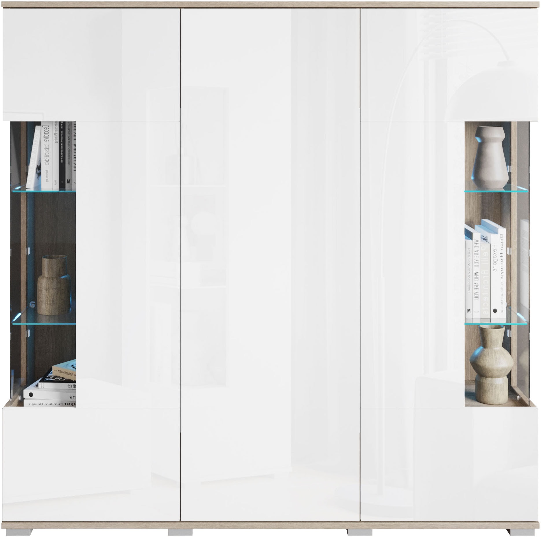 INOSIGN Highboard »Kenia«, (1 St.), Modernes Highboard, mit Glastüren, Breite 135 cm