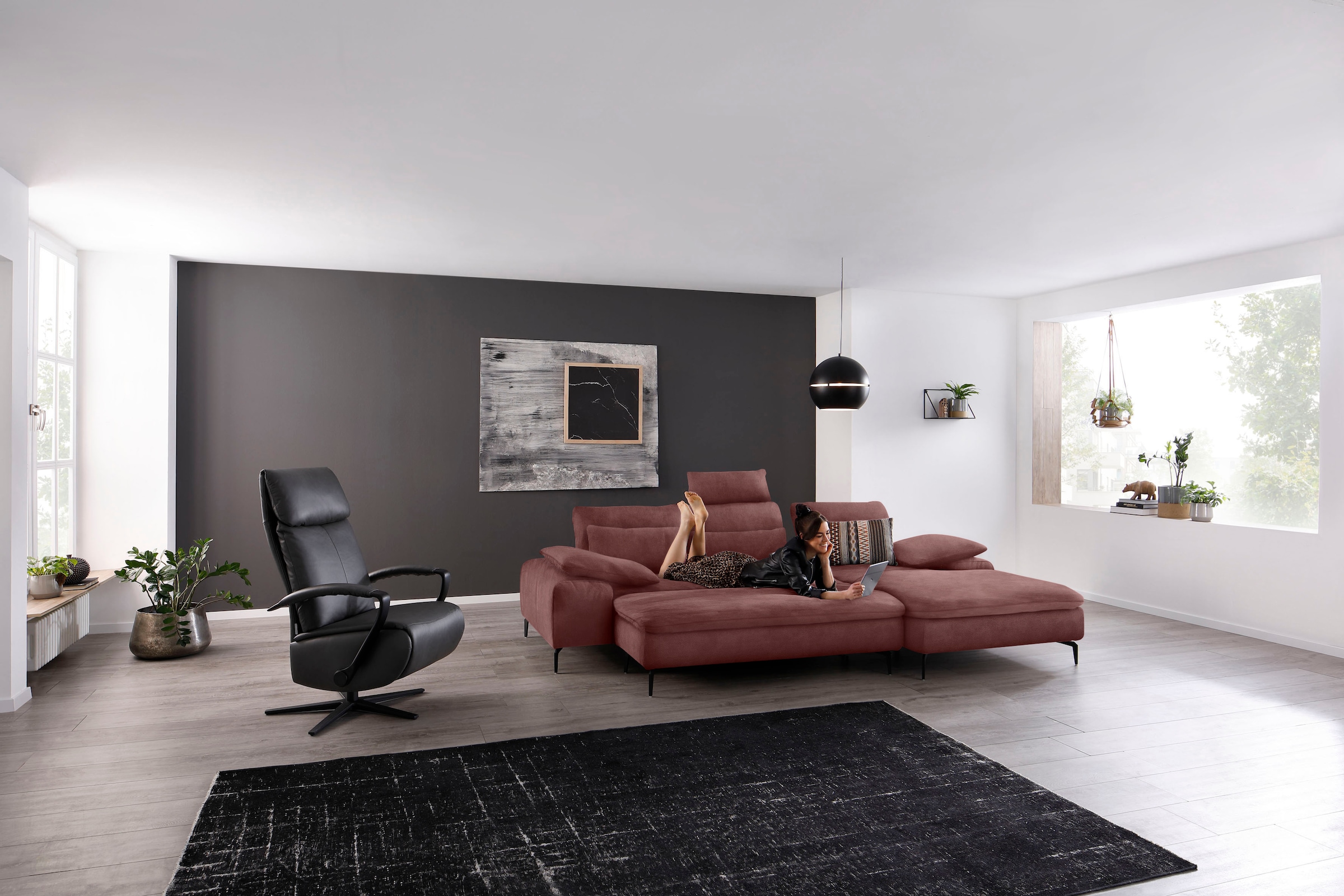 W.SCHILLIG Ecksofa »valentinoo, Designsofa, bequem, elegant und zeitlos, L-Form«, (Set), inklusive Hocker, mit Sitztiefenverstellung, Breite 299 cm