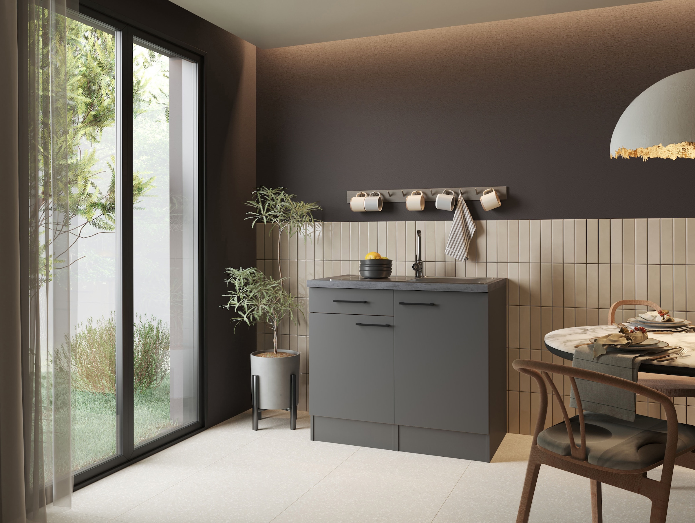 RESPEKTA Pantryküche »Oliver« zerlegt, mit Edelstahlspüle, mit Soft-Close Funktion, Breite 100 cm