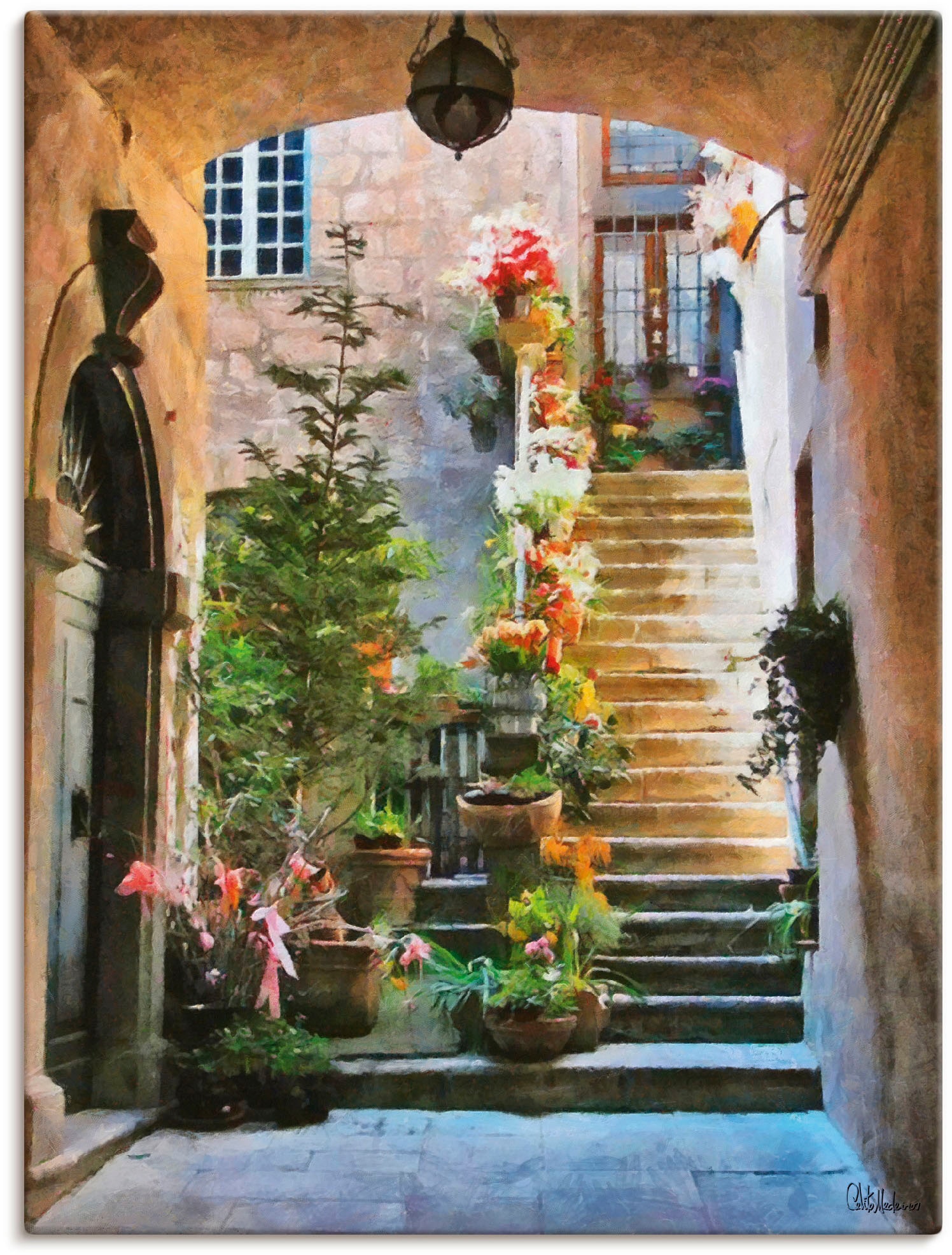 Artland Wandbild als Poster Leinwandbild, Architektur, versch. Größen kaufen der in St.), Blumen«, Alubild, (1 Raten mit oder auf »Treppe Wandaufkleber Elemente