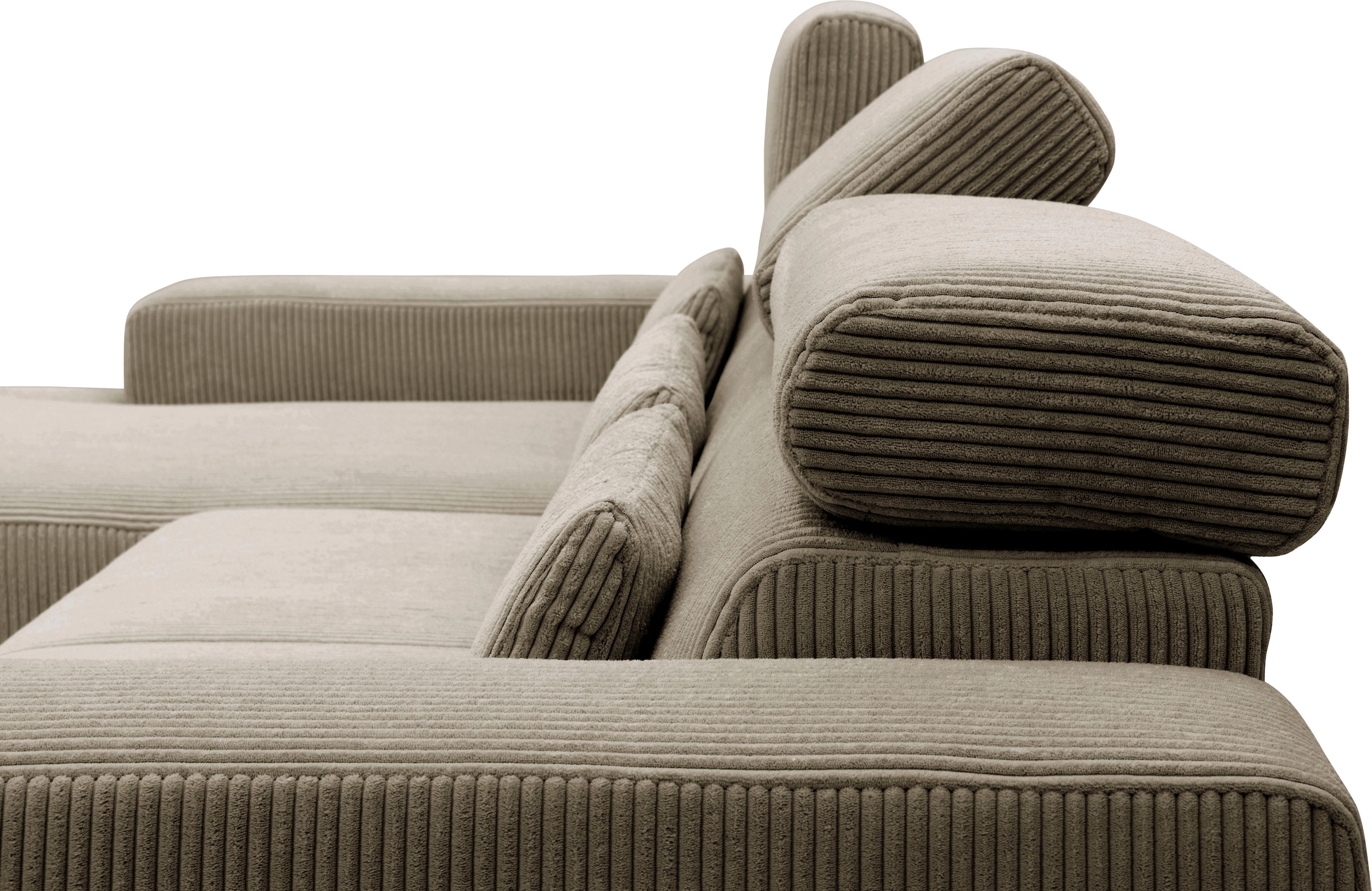 DOMO collection Ecksofa »Brandon B/T/H: 289/177/80 cm, whlw. mit Sitztiefenverstellung, L-Form«, mit Sitztiefenverstellung, Cord, schlamm