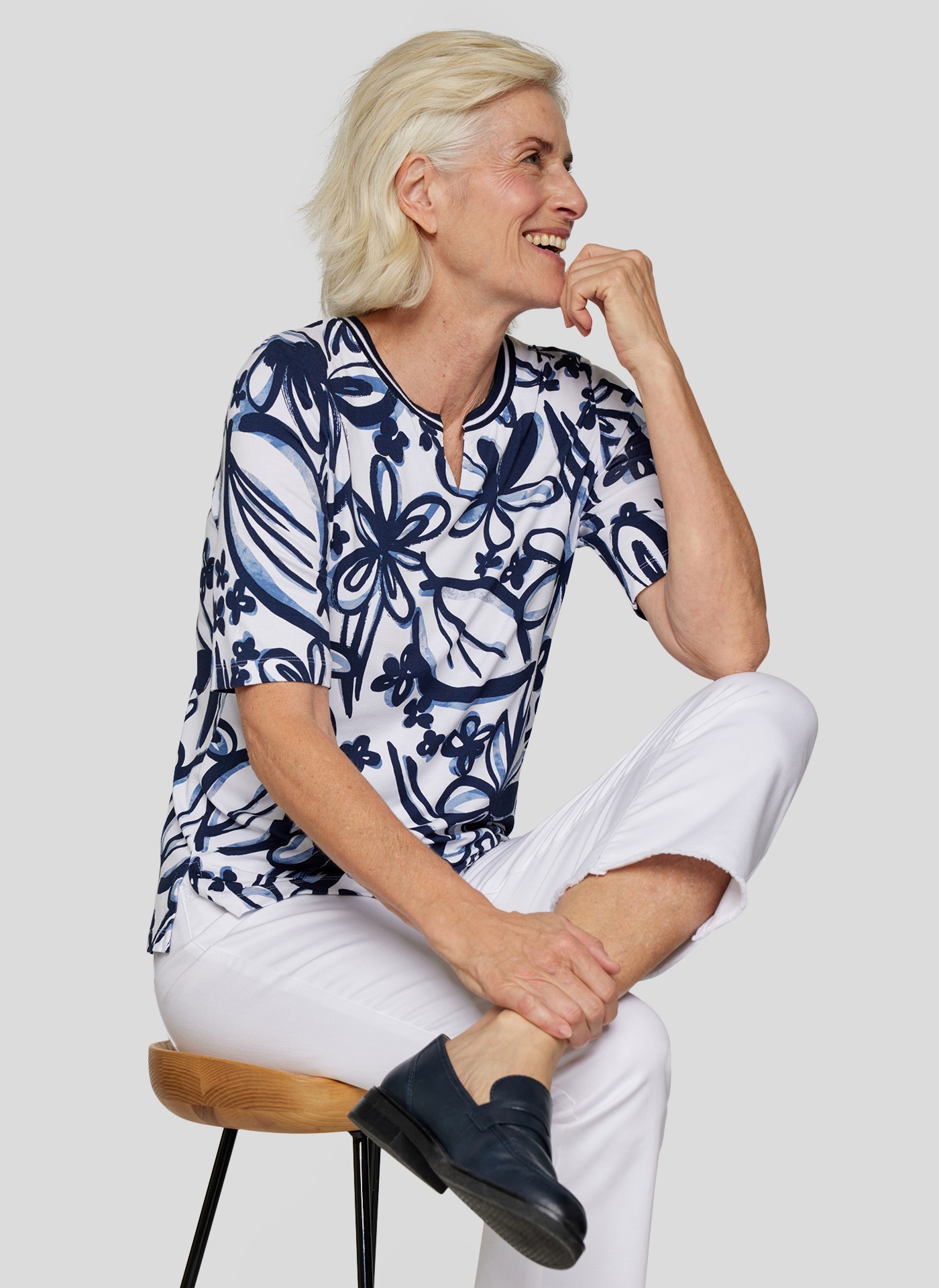 Rabe Rundhalsshirt, mit floralem Muster
