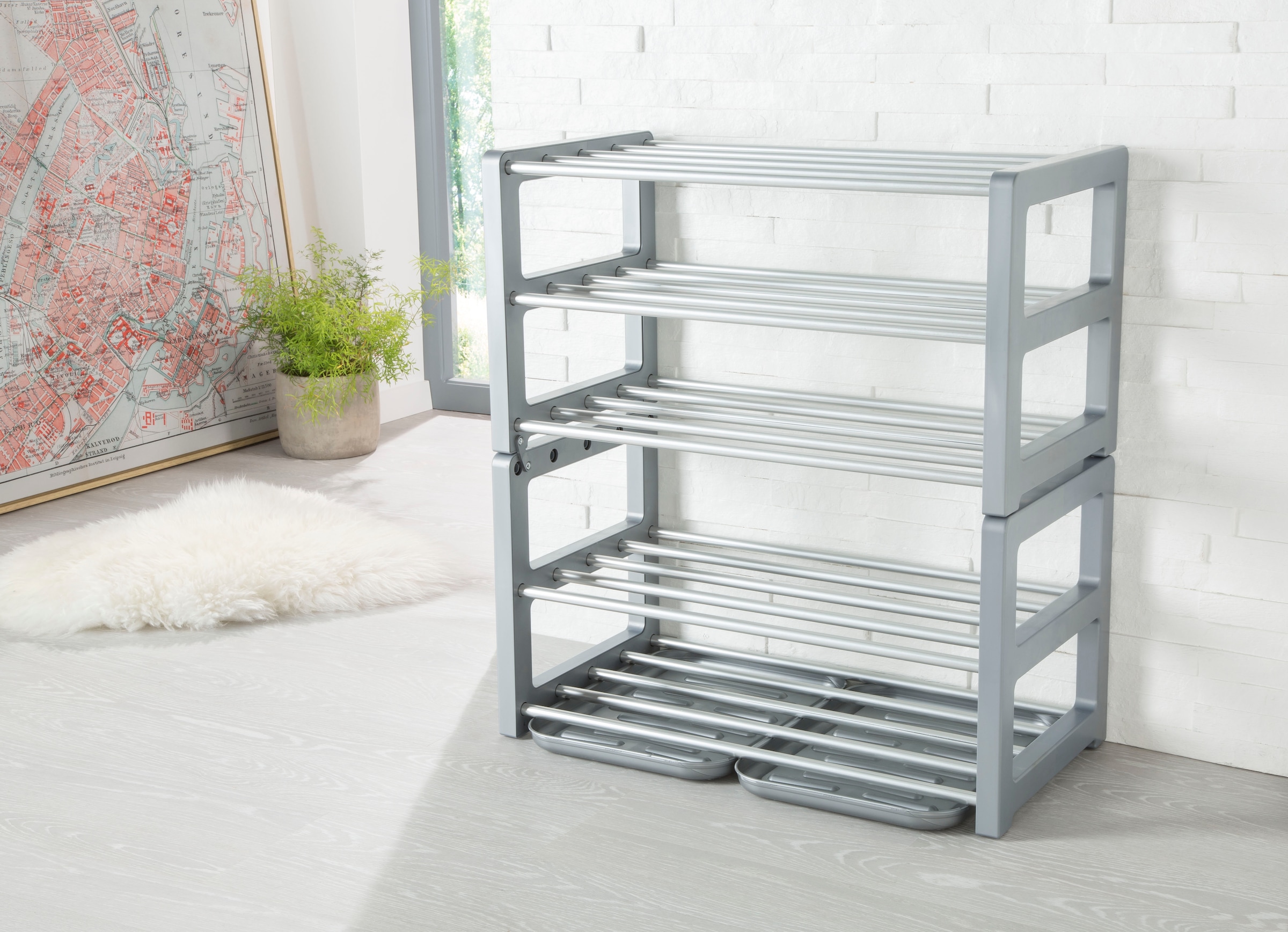 Ruco Schuhregal mit Schmutzauffangschalen, Aluminium, bis zu 9 Paar Schuhe