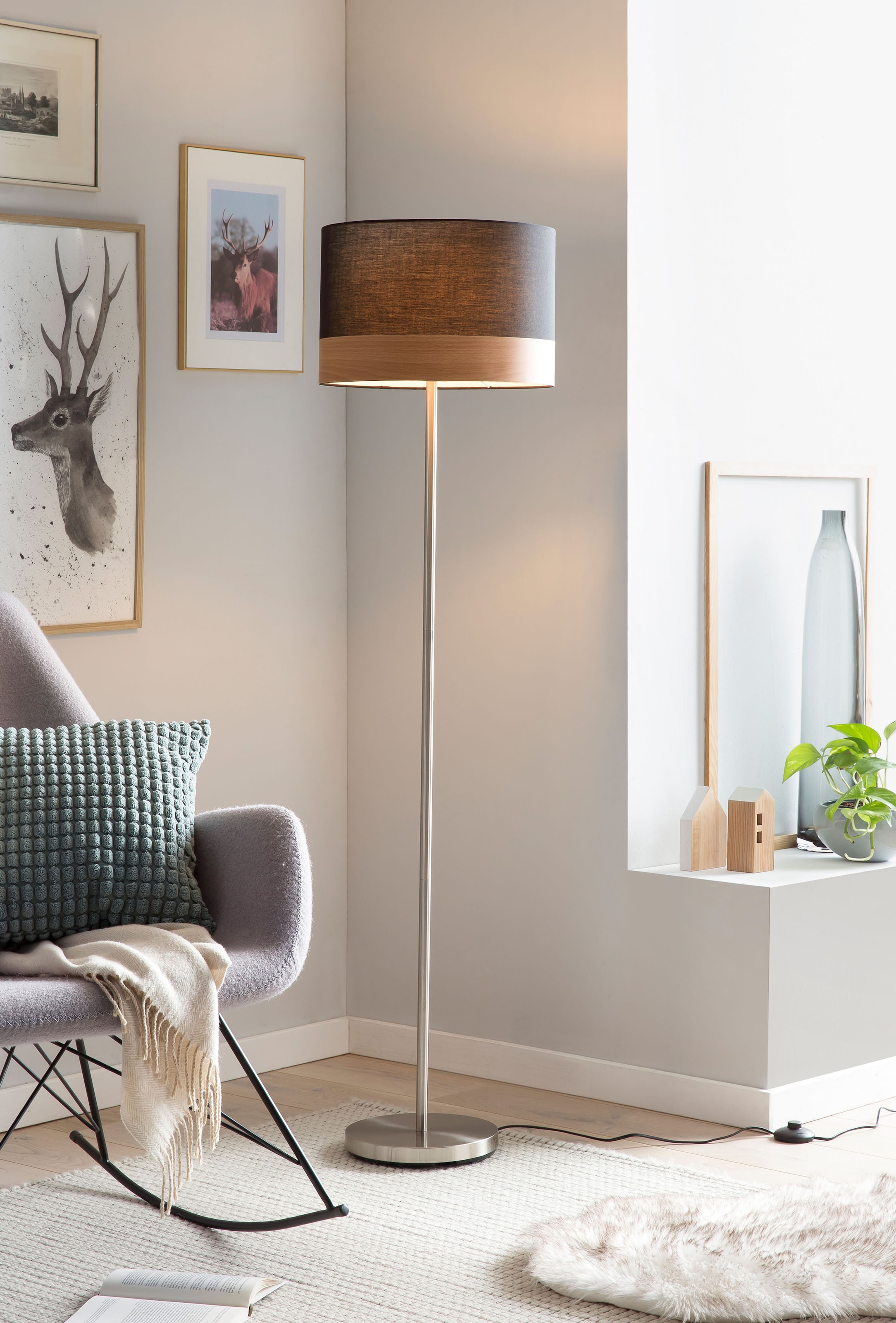 SalesFever Stehlampe »Jannes«, 1 flammig, Leuchtmittel E27 | ohne Leuchtmittel, Dekor Lampenschirm in Holzoptik