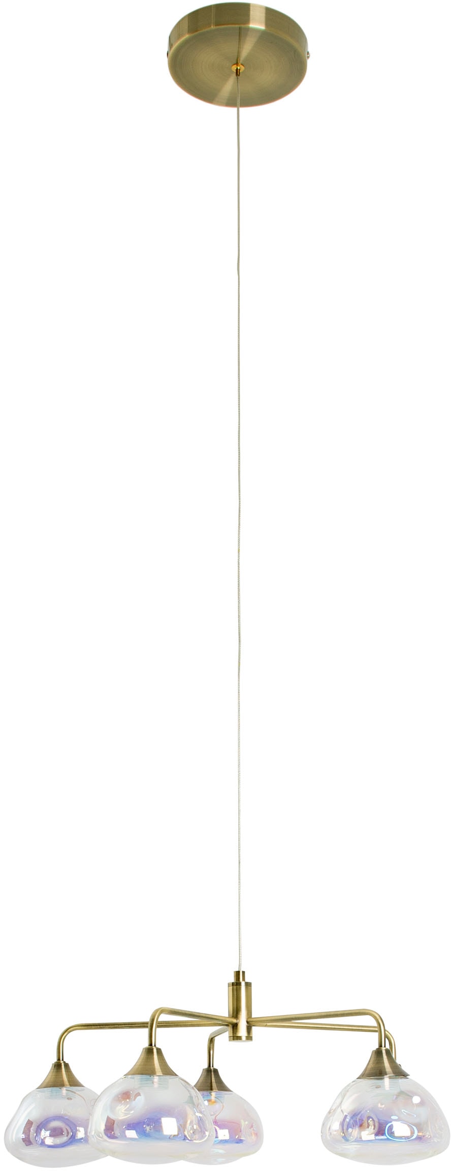 näve LED Pendelleuchte »Varna« LED-Modul 1 Stk. Warmweiß 5 flg., irisierende Gläser, Gestell messingfarben, warmweißes Licht