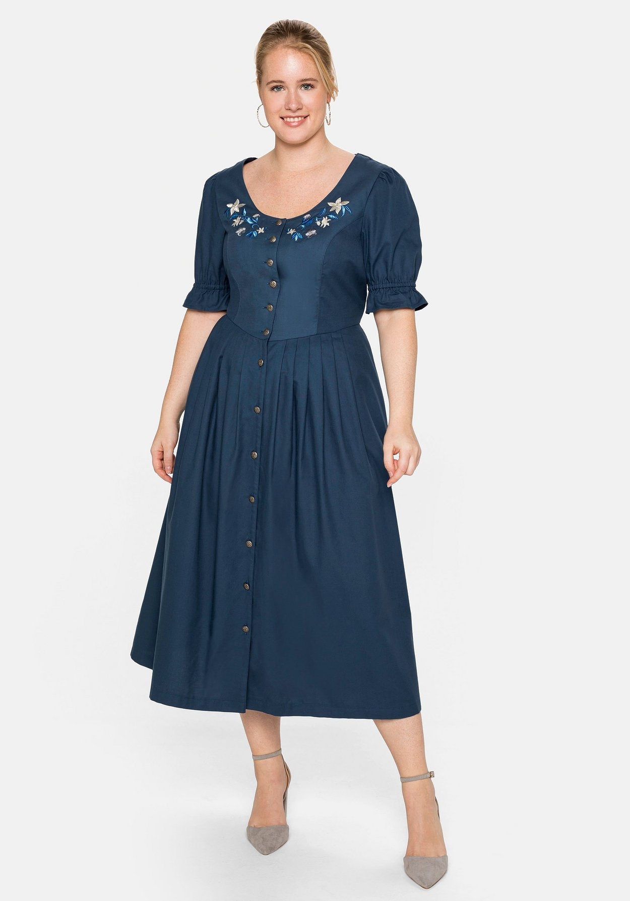 Dirndl »Trachtenkleid in Leinen-Optik, mit Blütenstickerei«, in Leinen-Optik, mit...