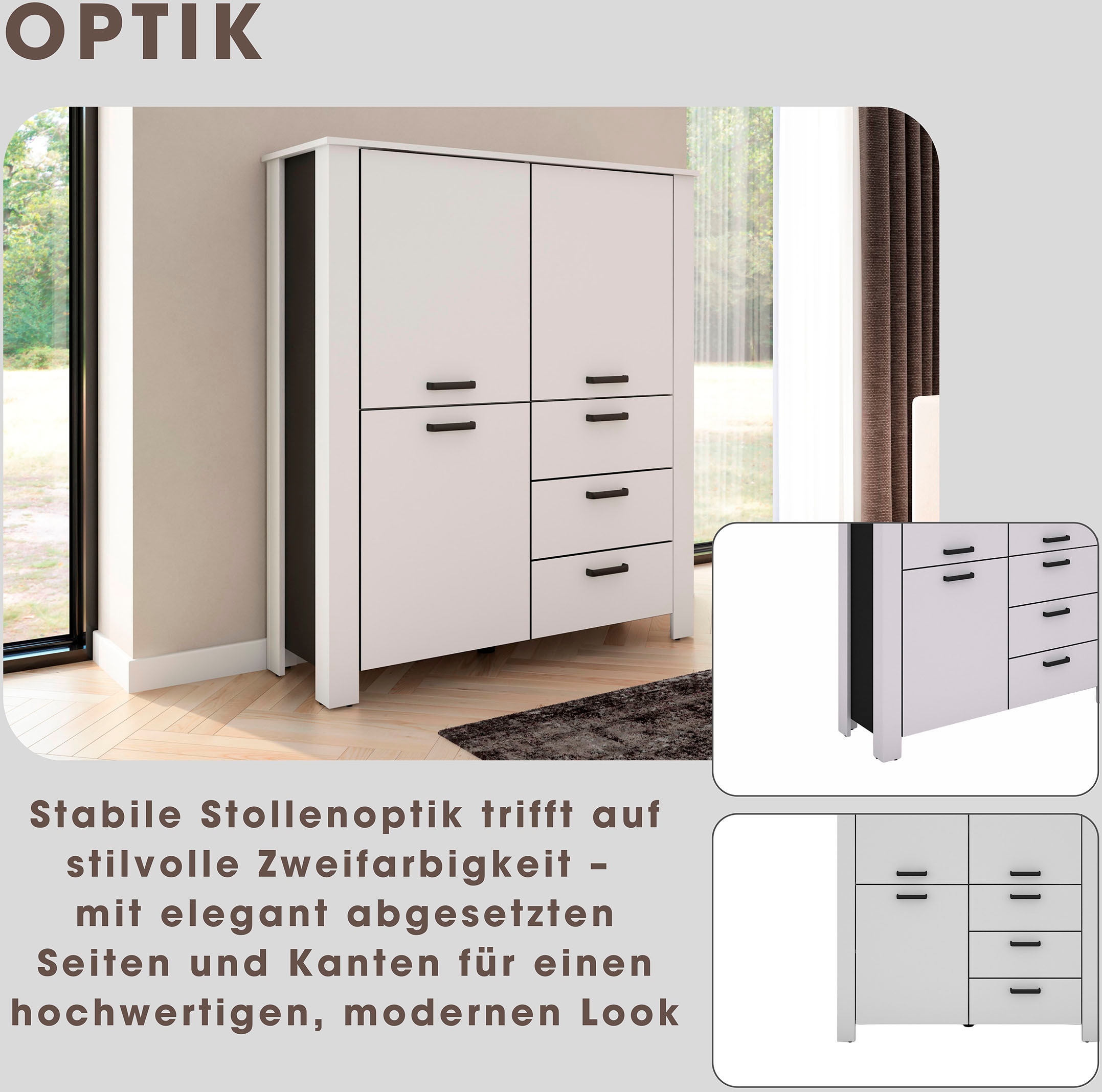 byLIVING Vitrine »Highboard Faro« 1 Stk. tlg. 3 Türen und 3 Schubkästen für maximale Ordnung, verschiedene Farben.