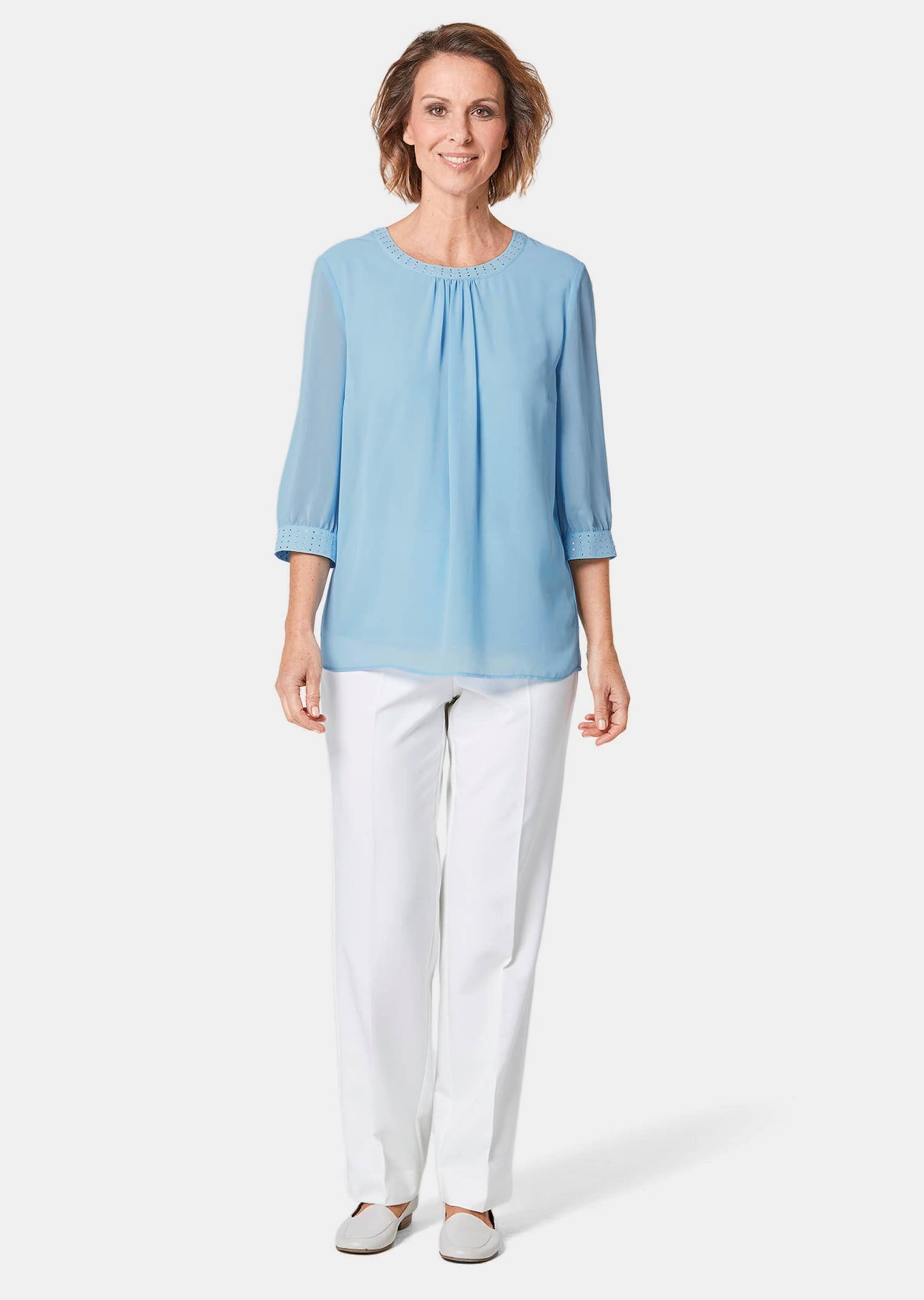 GOLDNER Langarmbluse »Bluse aus leichtem Chiffon mit Glitzersteinen« Ohne
