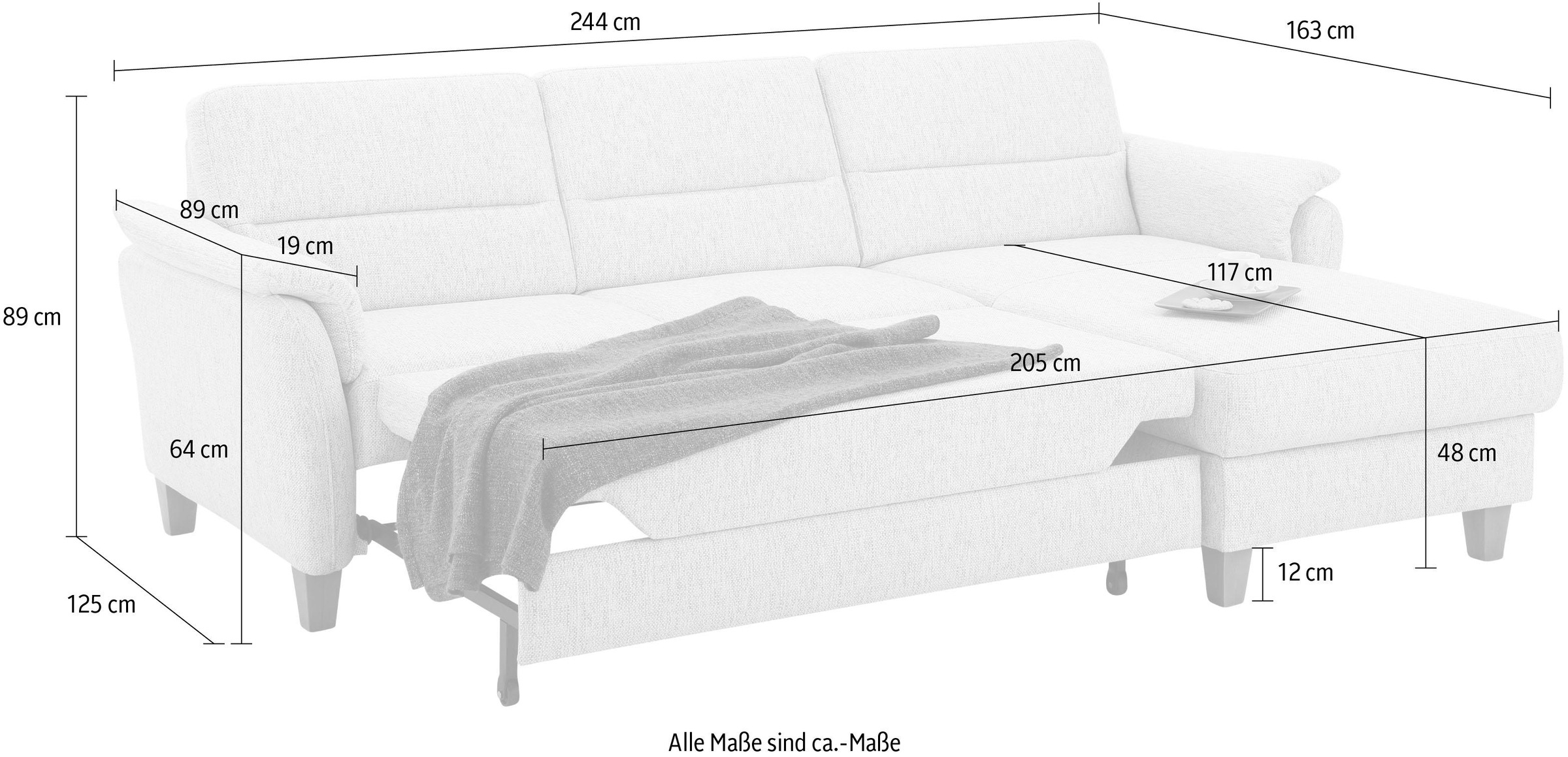 Home affaire Ecksofa »Palmera L-Form, B: 244 cm«, optional Bettfunktion & Bettkasten, Federkern