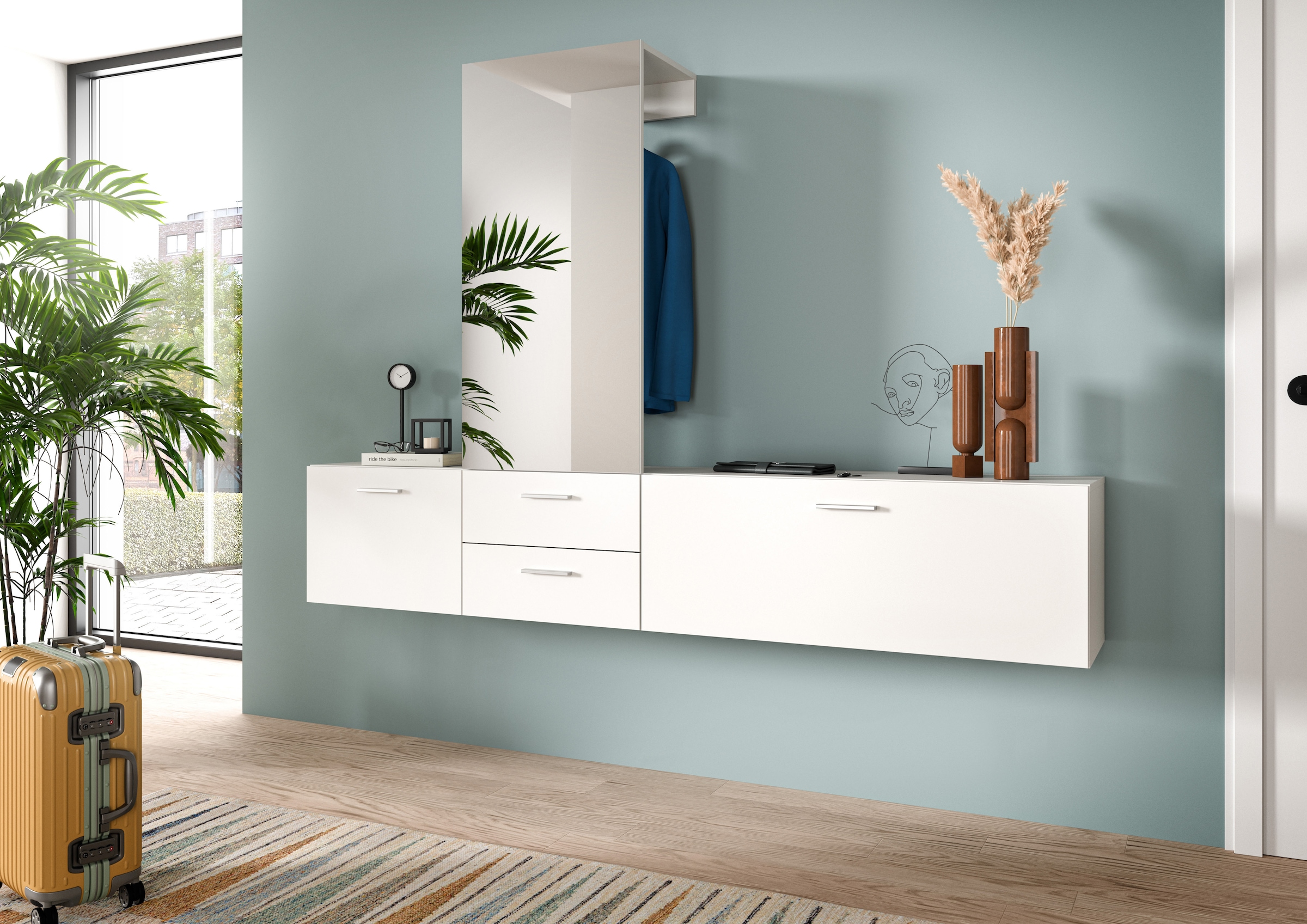 INOSIGN Garderoben-Set, (Set, 3 St.), Lumo, Garderobenset Breite 208 cm, Spiegel, 2 Schubladen, Flur, Diele