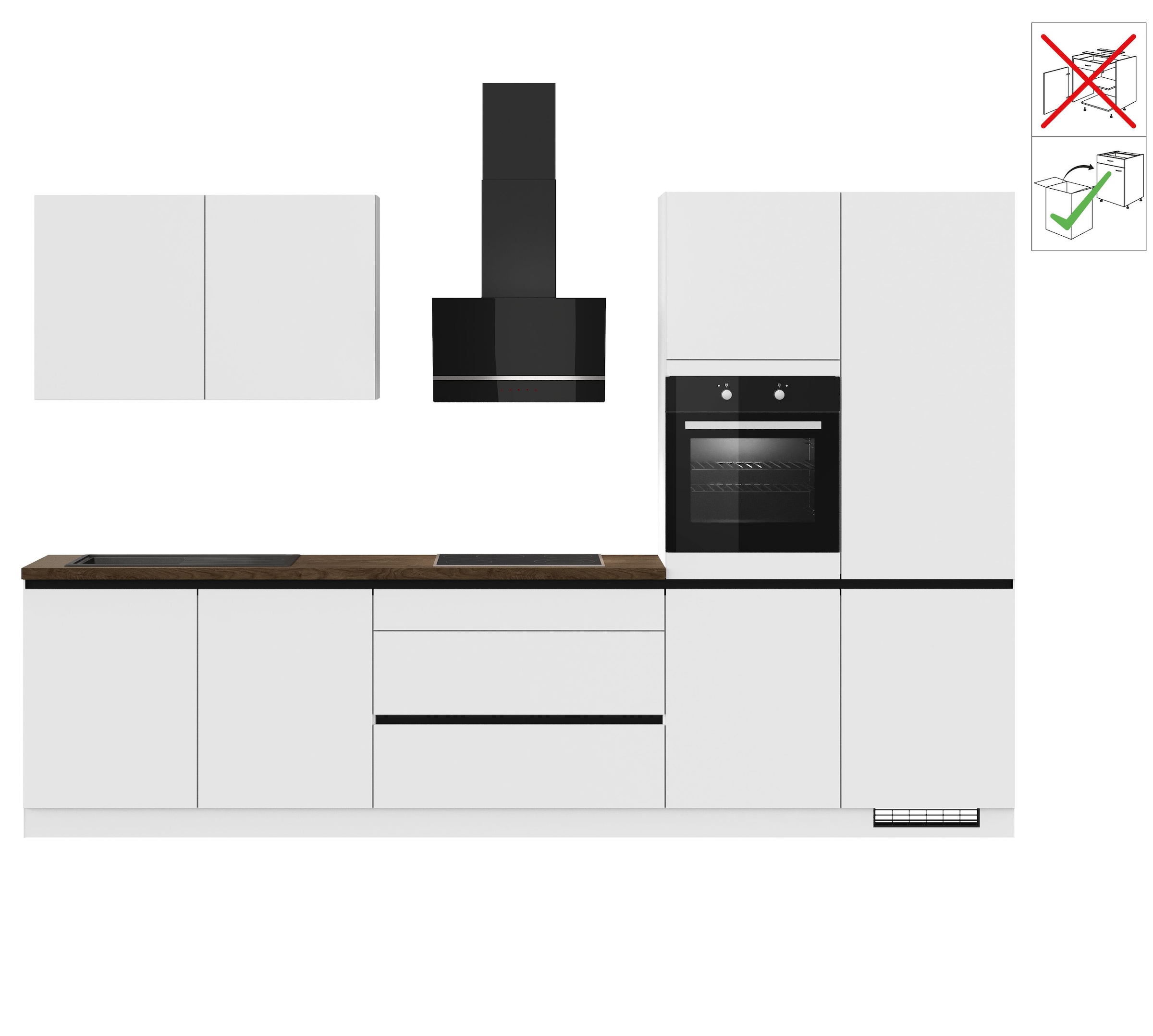 Küche »"Dublin"«, vormontiert, wahlweise mit E-Geräten, mit Vollauszug, Breite 340 cm