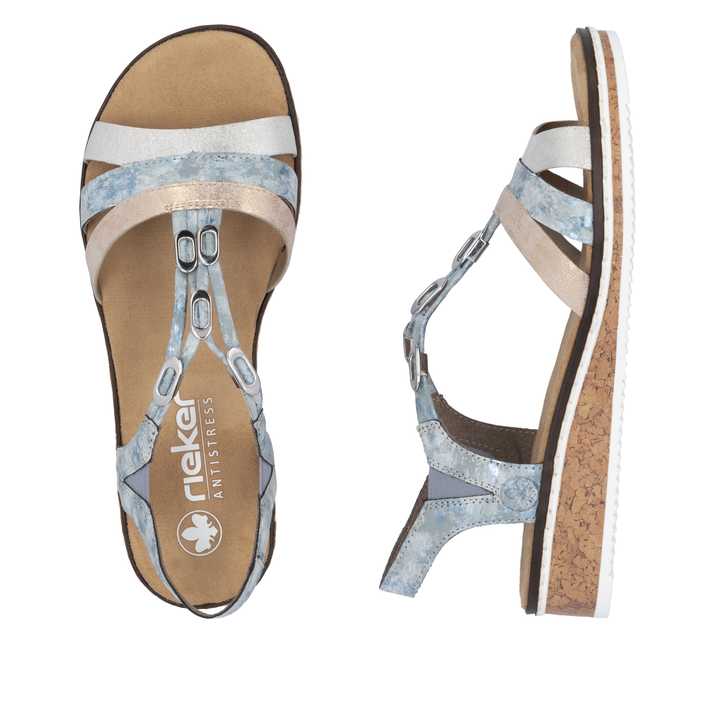Rieker Riemchensandale, Sommerschuh, Sandalette, Keilabsatz, mit dezenter Schmuckverzierung