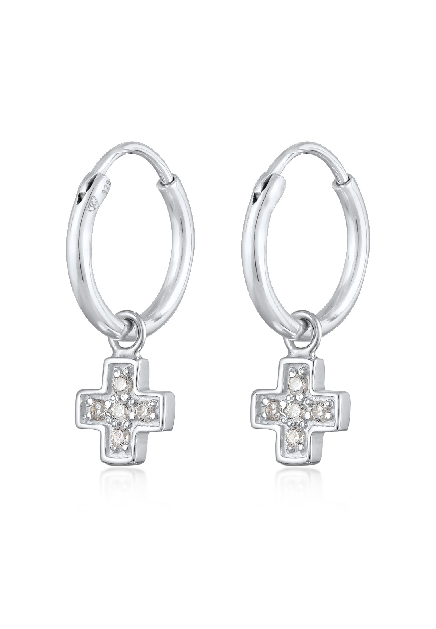 Elli Paar Creolen »Ohrringe Creolen Kreuz Zirkonia 925 Silber«