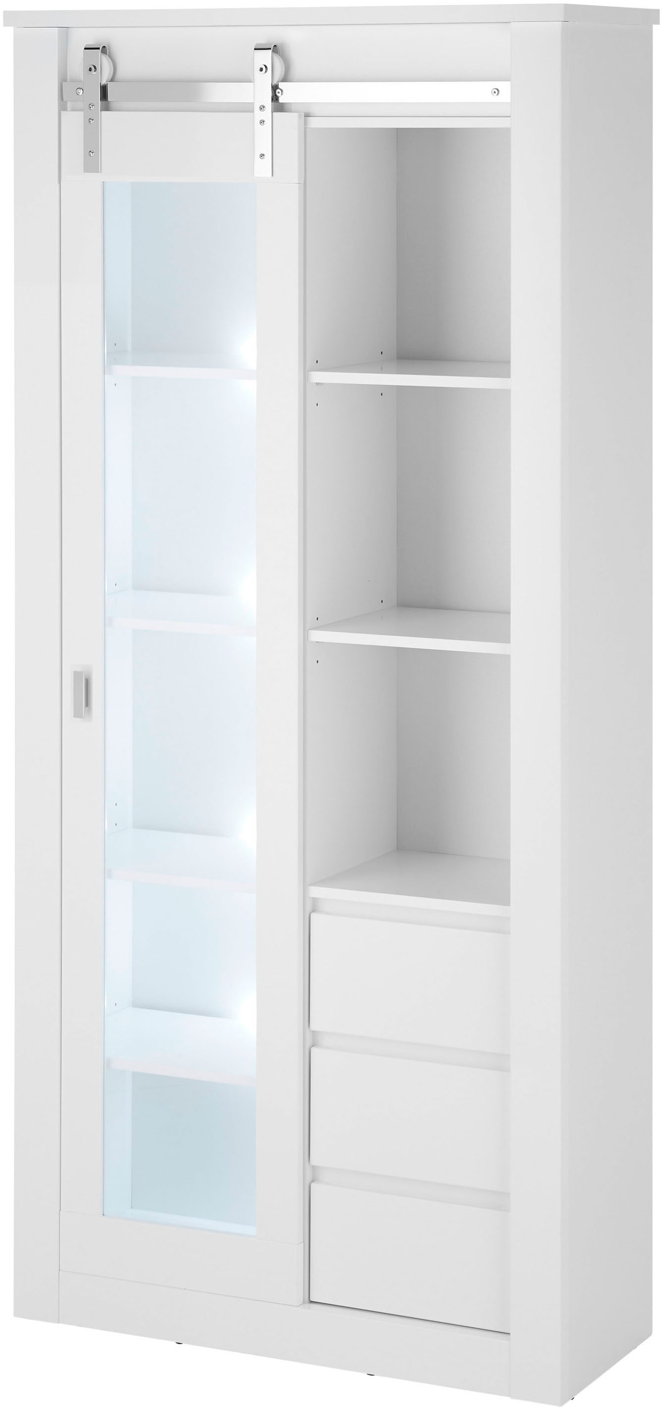 Home affaire Vitrine »Daytona, moderner Hochschrank, Glasvitrine in Weiß Hochglanz« mit Schiebetürenbeschlag in Chrom-Optik, ausreichend Stauraum