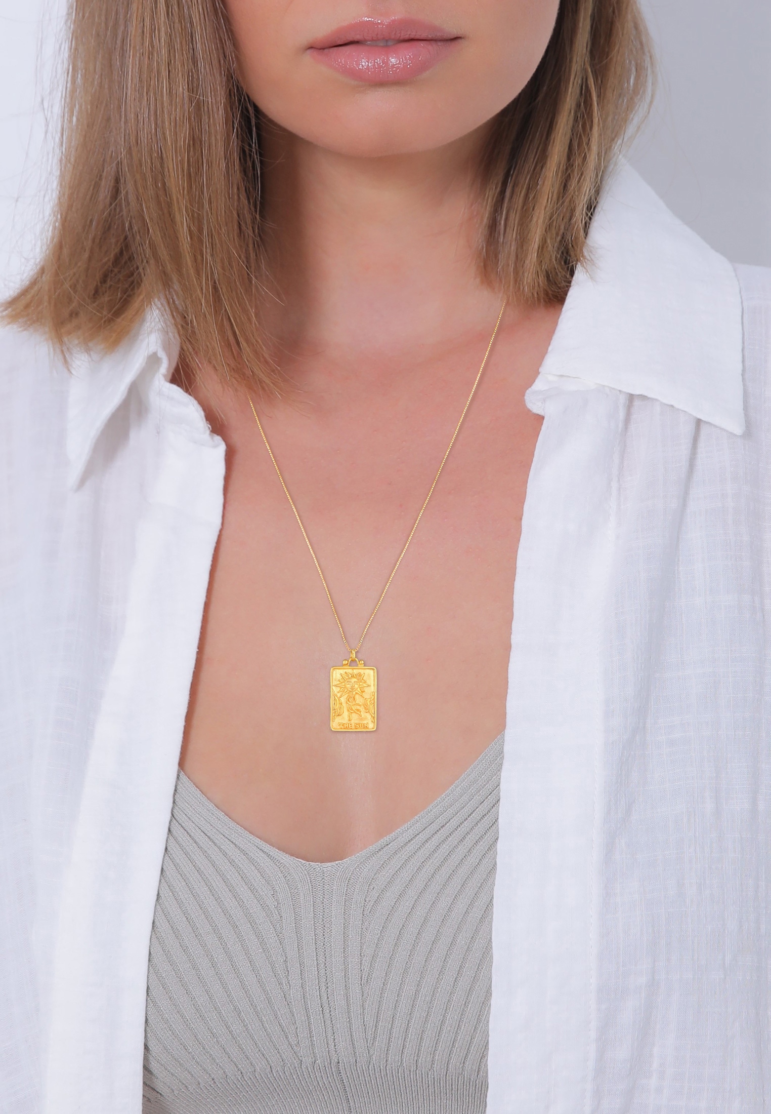 Elli Lange Kette »Halskette Sonne Münz-Anhänger Rechteck Vintage 925er Silber«