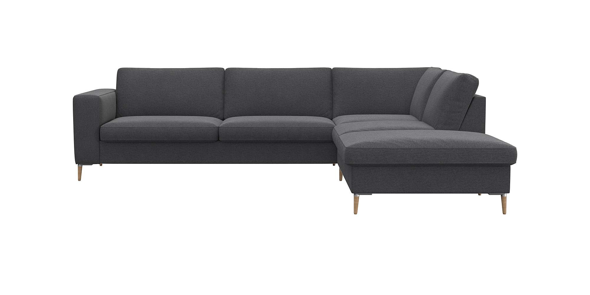FLEXLUX Ecksofa »Fiore, Sitzaufbau mit hochwertigem Kaltschaum für mehr Sitzkomfort« breite Armlehnen,  L-Form, Füße Alu/Eiche