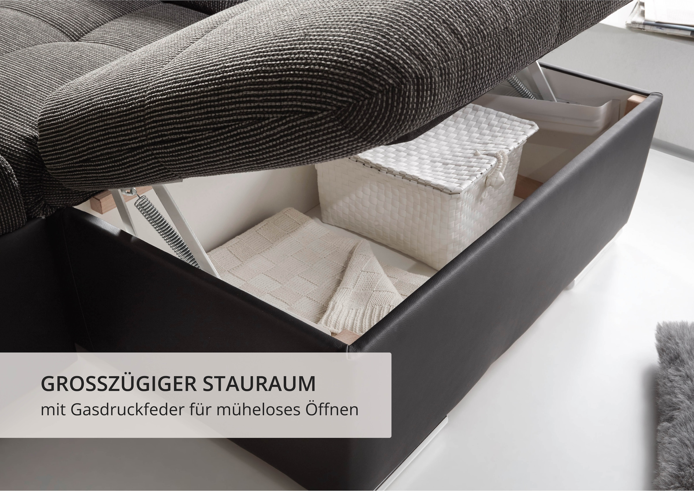 ED EXCITING DESIGN Wohnlandschaft »Jakarta U-Form mit Bettfunktion, Bettkasten« Armteilverstellung, Kopfstützen & 3 Nierenkissen