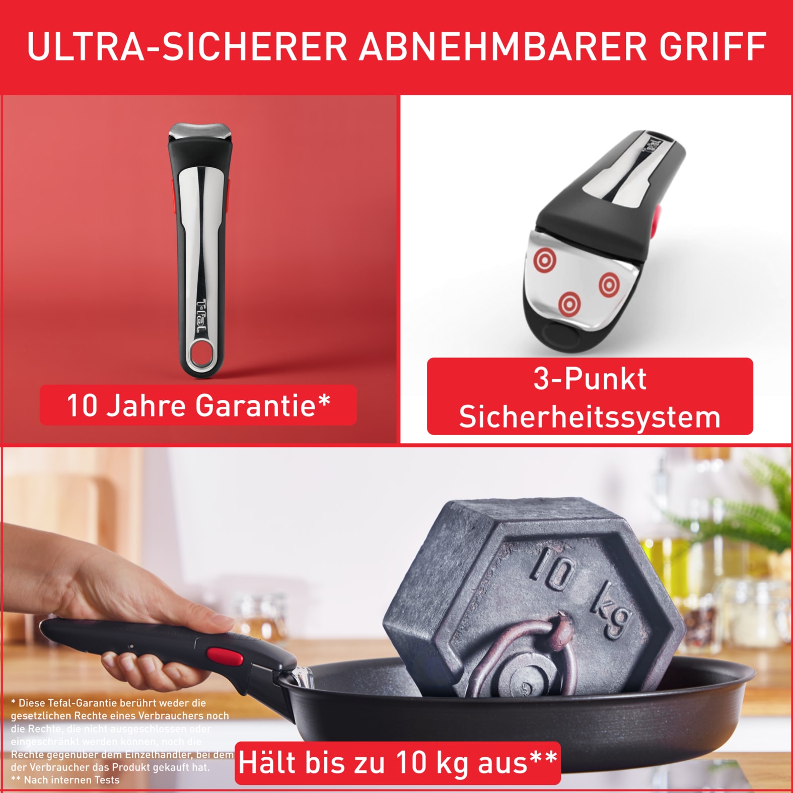 Tefal Topf-Set »L76491 Ingenio Ultimate, Topfset Induktion, Antihaftversiegelung«, Aluminium, (Set, 10 tlg., Stielkasserolle 16/20 cm, Schmorkasserolle 24 cm, Bratpfanne 24/28 cm), für alle Herdarten geeignet, Thermo-Signal bei idealer Brattemperatur