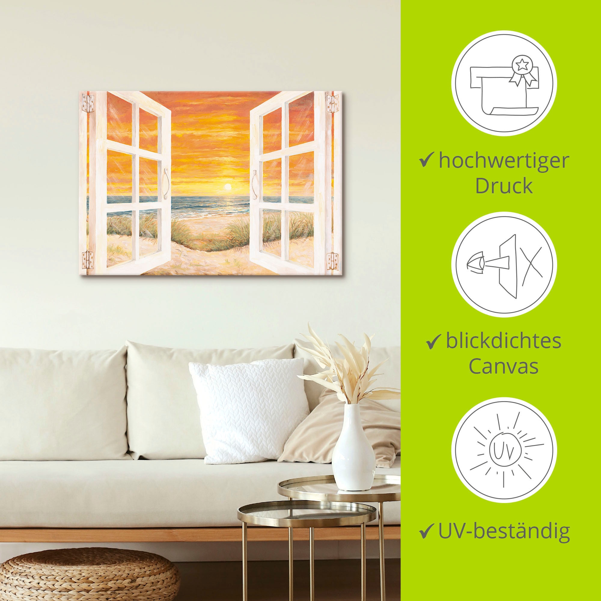 Artland Leinwandbild »Fenster zum Meer« Meer Bilder 1 Stk. tlg. auf Holzrahmen gespannt