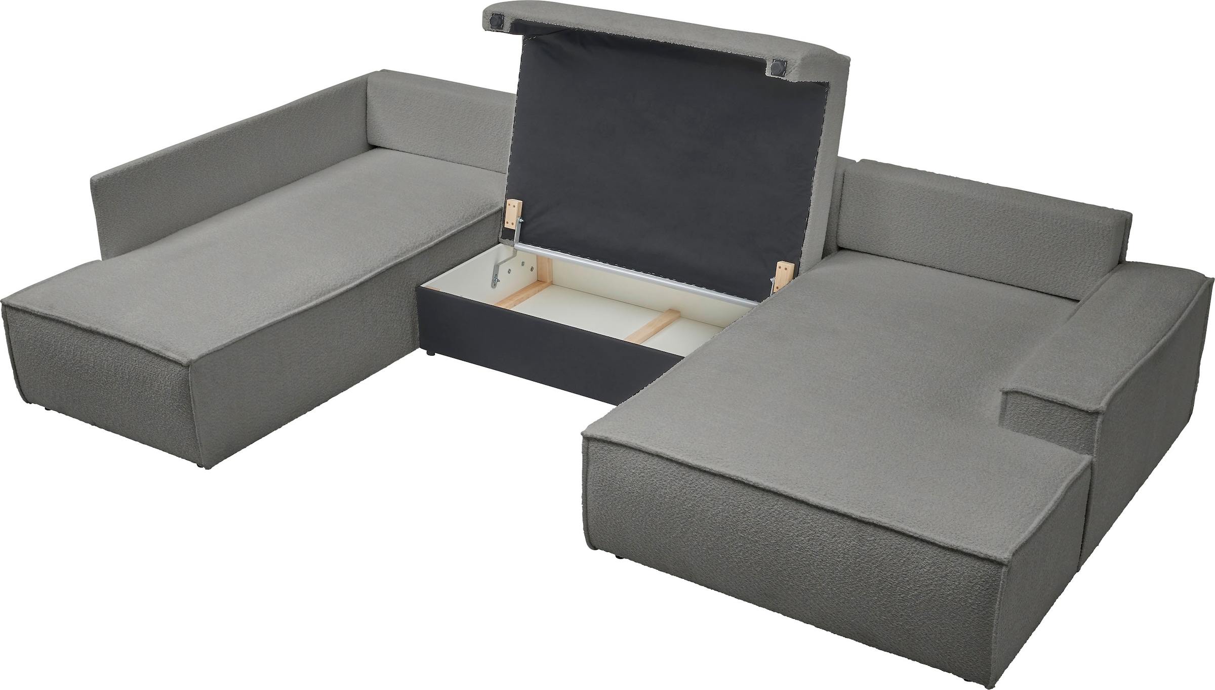 andas Wohnlandschaft »FINNLEY U-Form XXL 329 cm, Schlafsofa, Schlaffunktion m. Bettkasten«, (194/139 cm), Bouclé, Struktur und Cord
