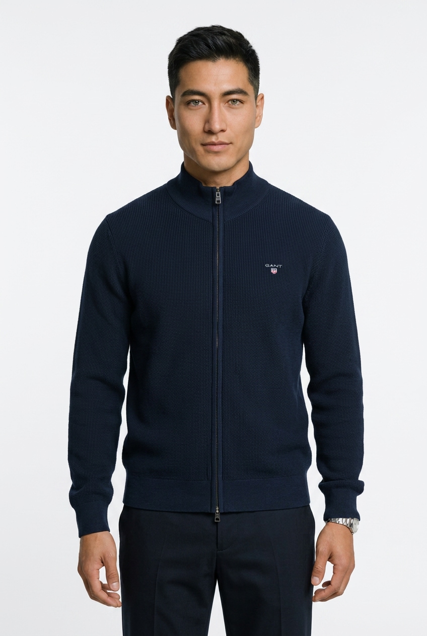 Gant Strickjacke »MICRO TEXTURED COTTON ZIP« Regular fit mit Stehkragen