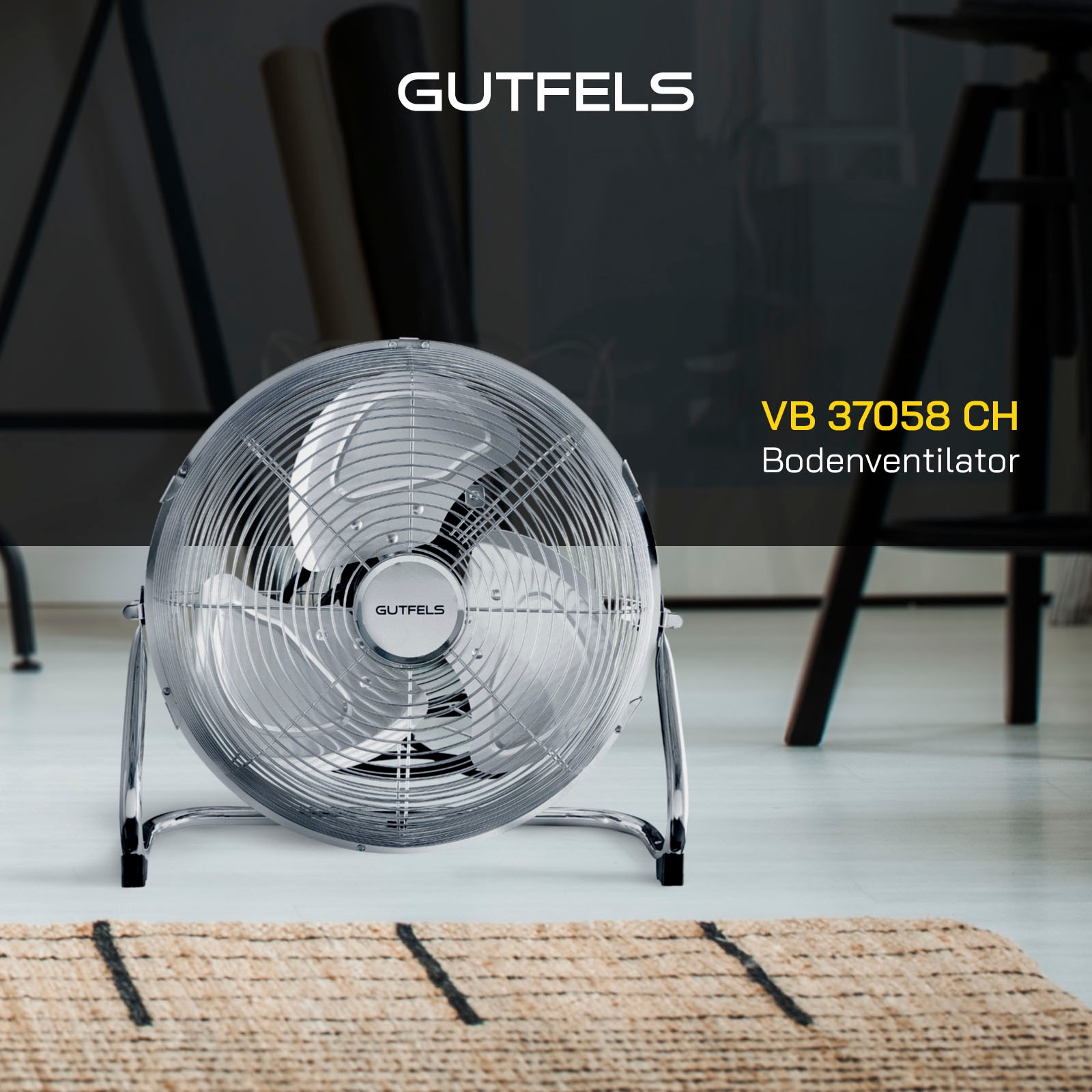 Gutfels Bodenventilator »VB 37058 ch«, Ø 35 cm, Vollmetall, 70 W Leistung, edelstahlfarben