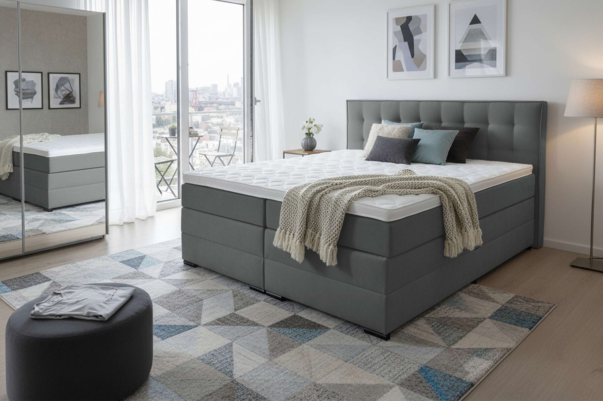 Home affaire Boxspringbett »Köln, Doppelbett, Polsterbett, Federkernbett, Komfortbett, 160, 180 cm« inkl. 6 cm Topper, zwei Bettkästen, Taschen-Federkernmatratze in H3