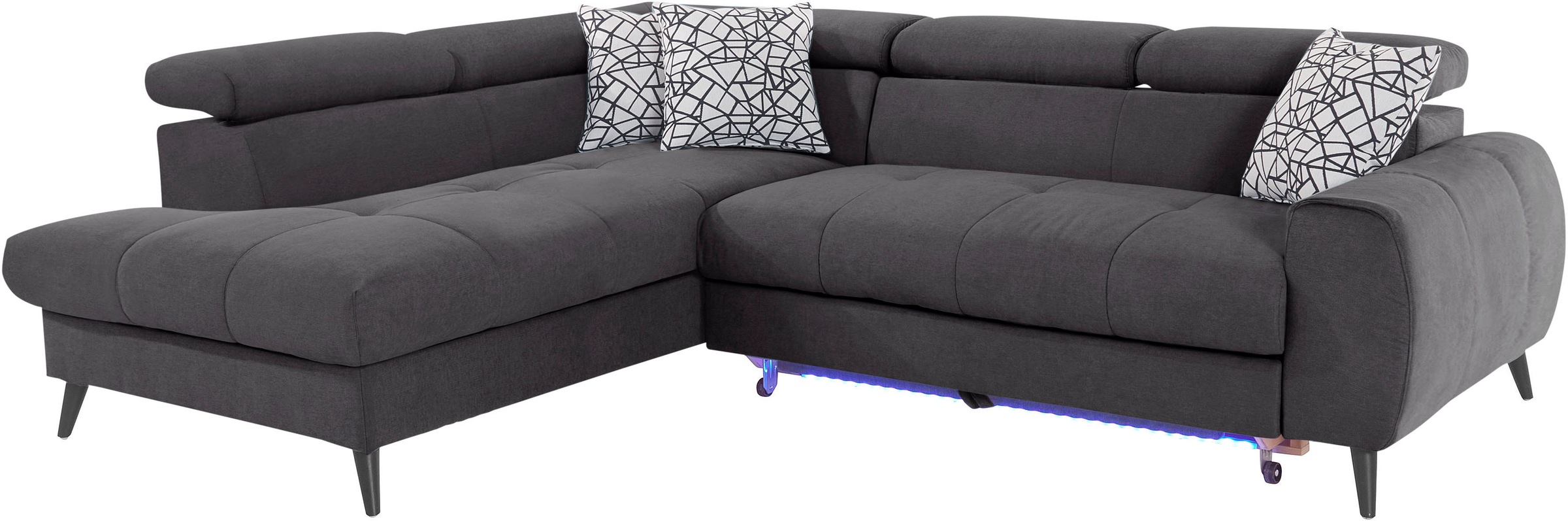 COTTA Ecksofa »Mia L-Form mit 3 Zierkissen«, wahlweise mit Bettfunktion, Bettkasten, Beleuchtung & Wireless-Charger
