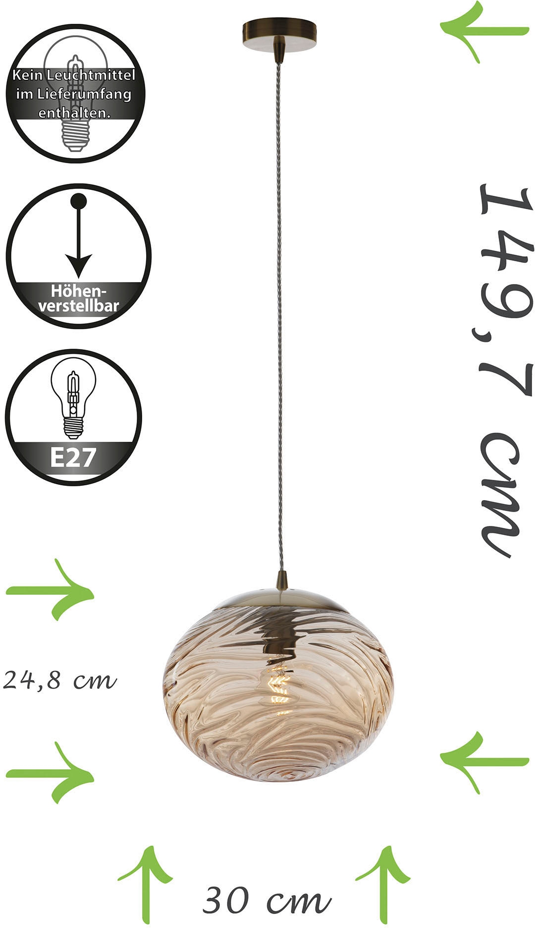 ECO-LIGHT Hängeleuchte »Nereide«, Leuchtmittel E27 | Leuchtmittel wechselbar, hochwertiges Glas