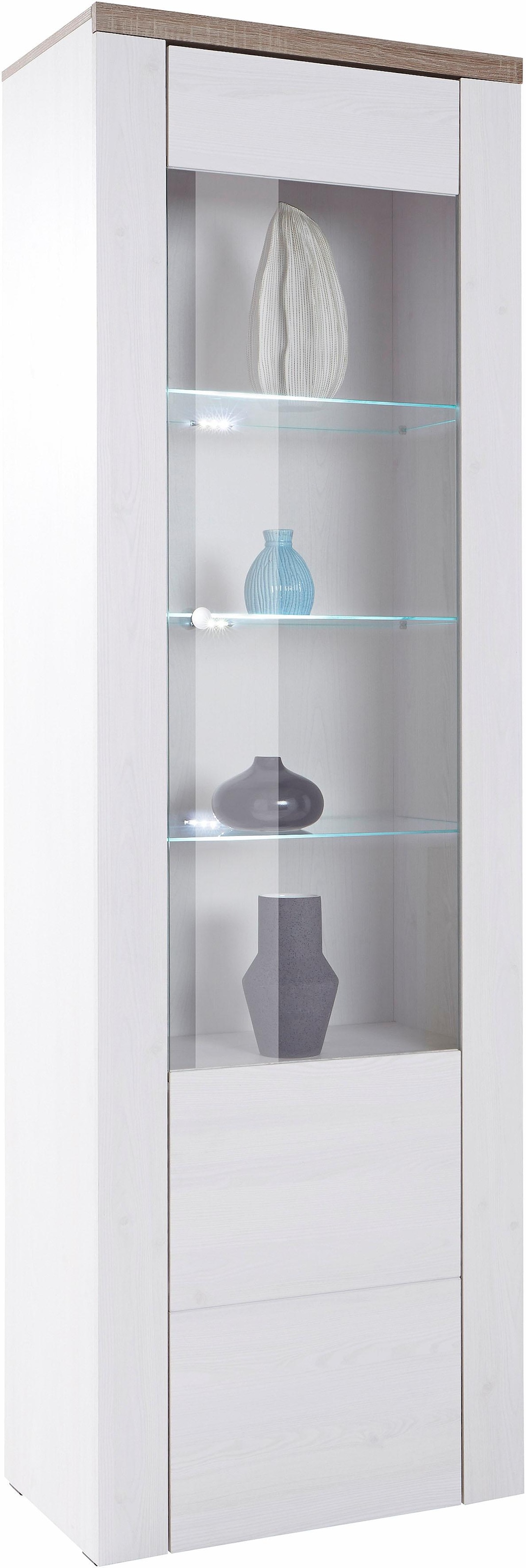 Home affaire Vitrine »Larona, zeitlose Glasvitirne, Hochschrank Höhe 205,6 cm«, Stauraumvitrine mit dekorativer Rahmenoptik